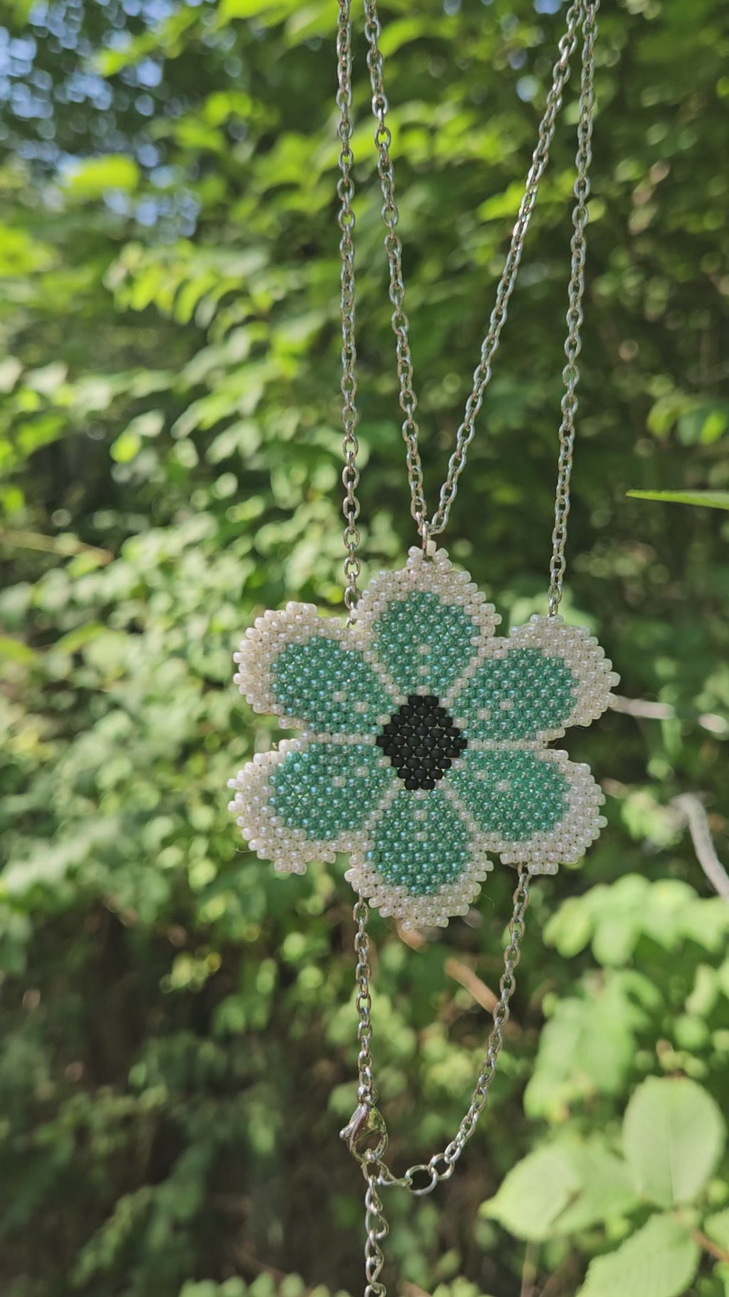 Mint Blossom Beaded Flower Necklace