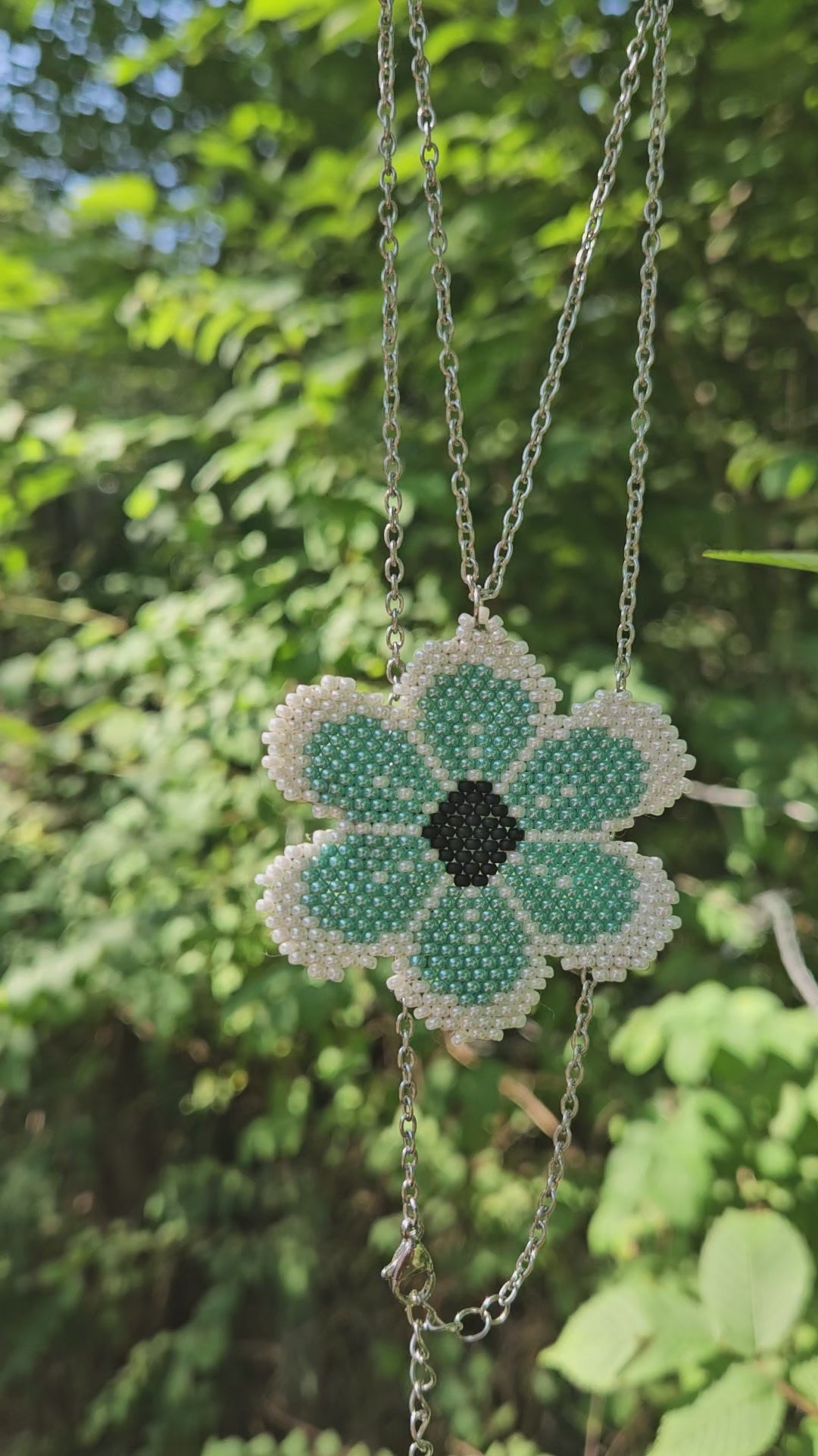 Mint Blossom Beaded Flower Necklace
