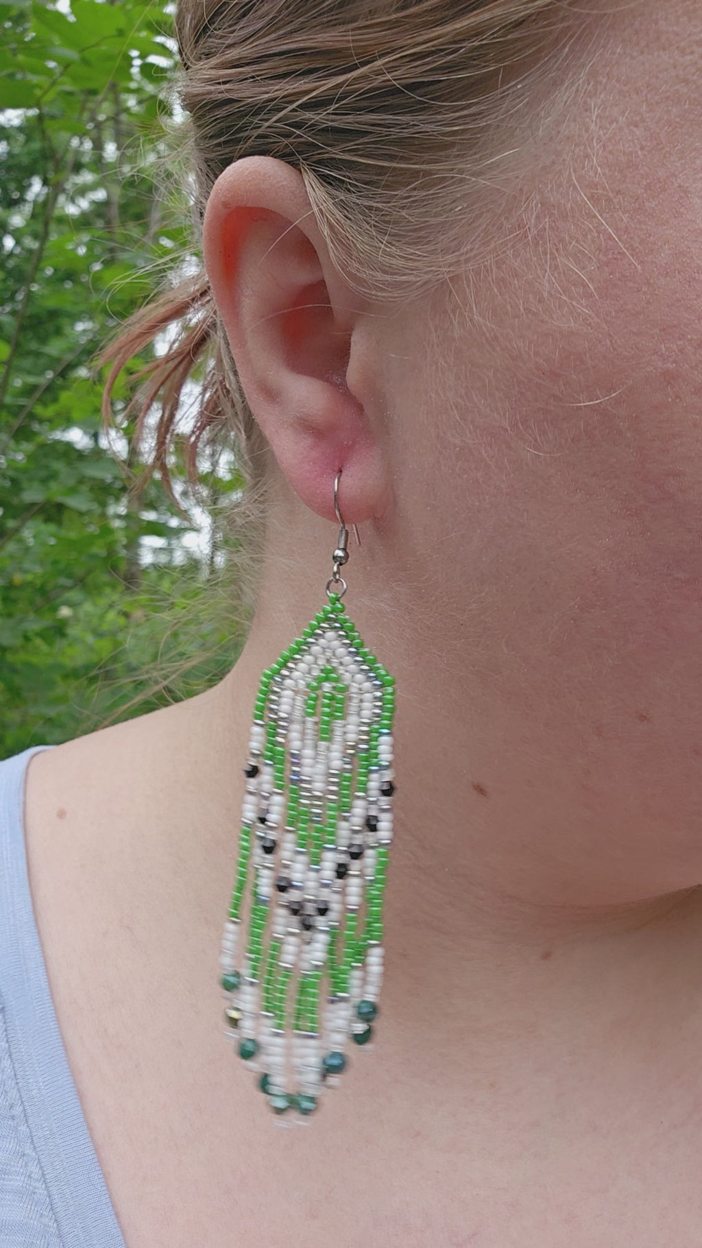 Green fringe earrings