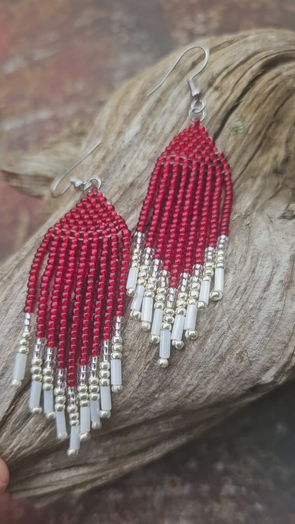Red fringe earrings