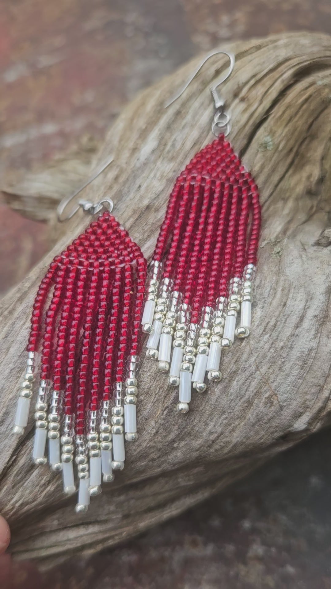 Red fringe earrings