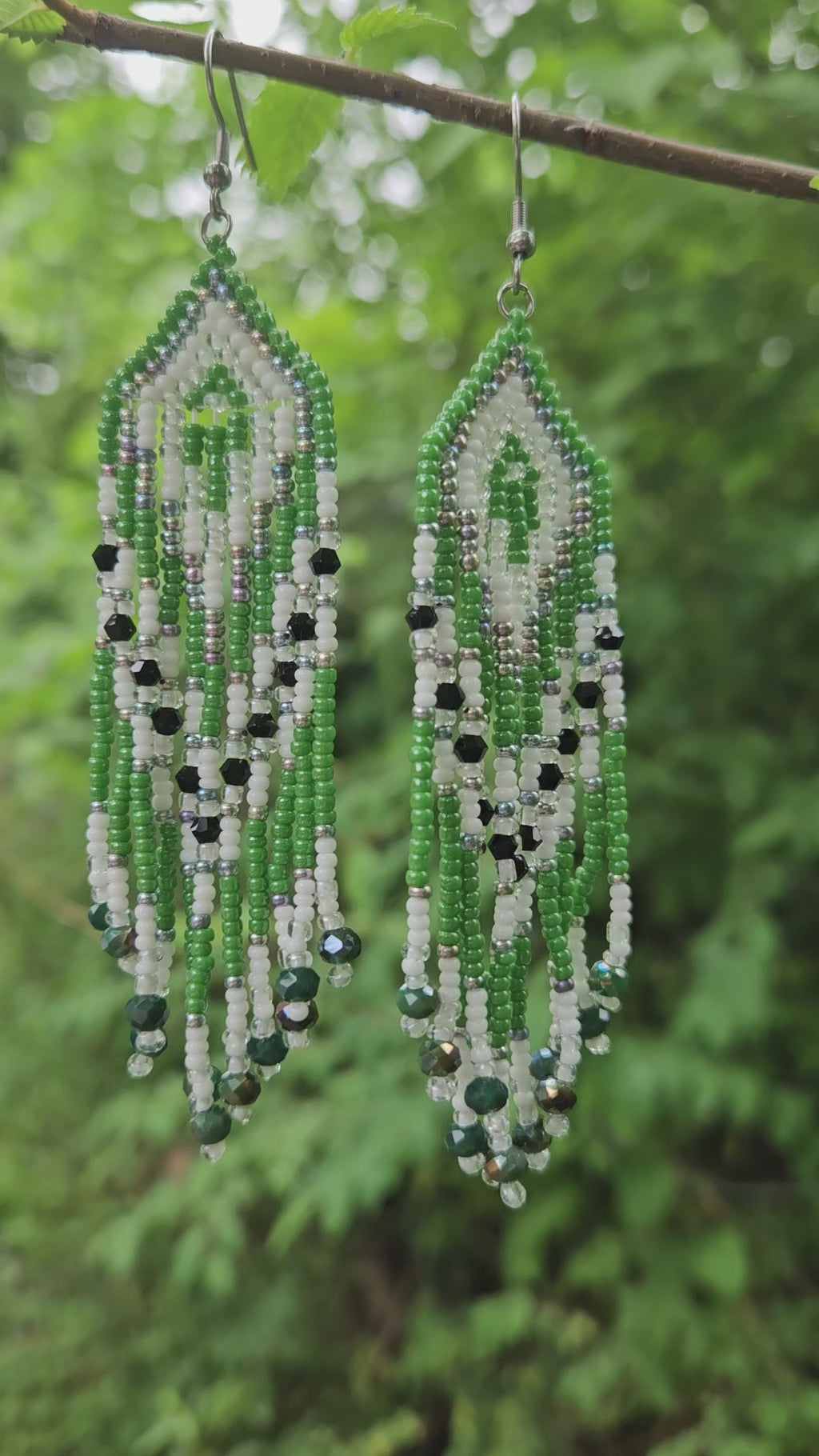 Green fringe earrings