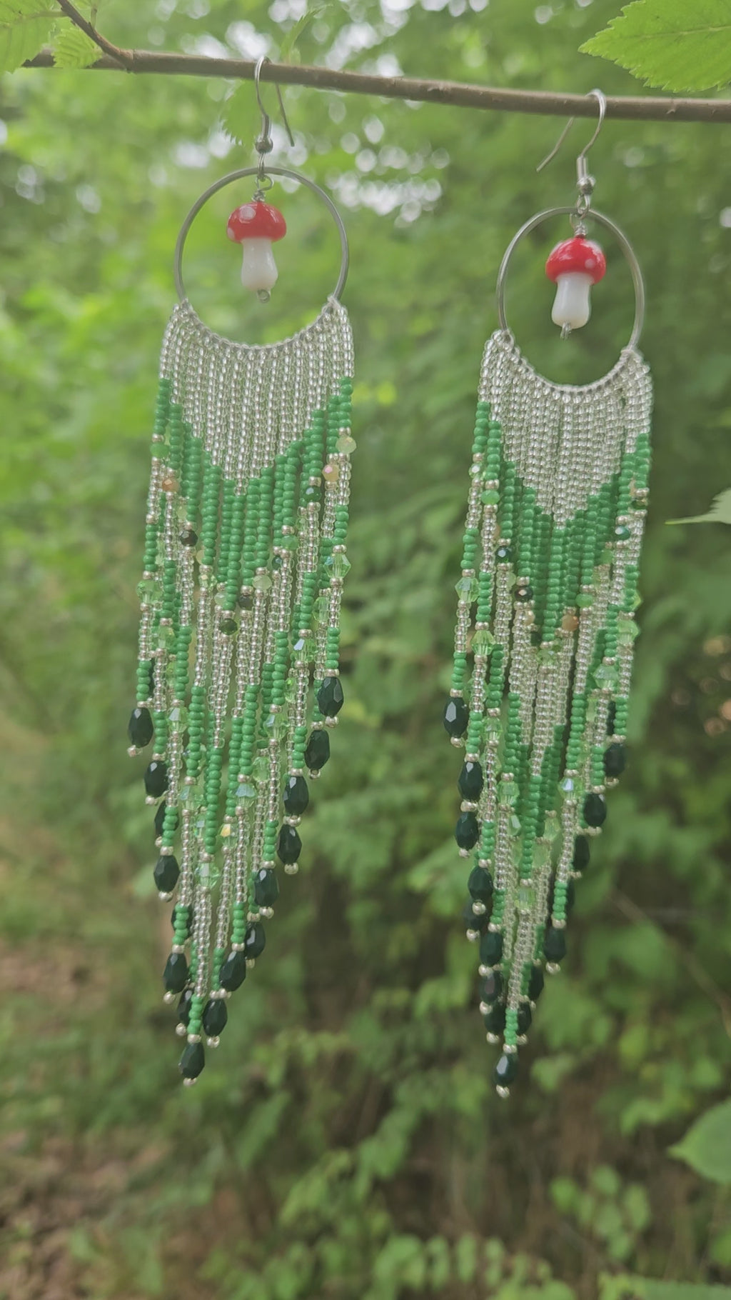 Enchanted Forest Mushroom Fringe Earrings