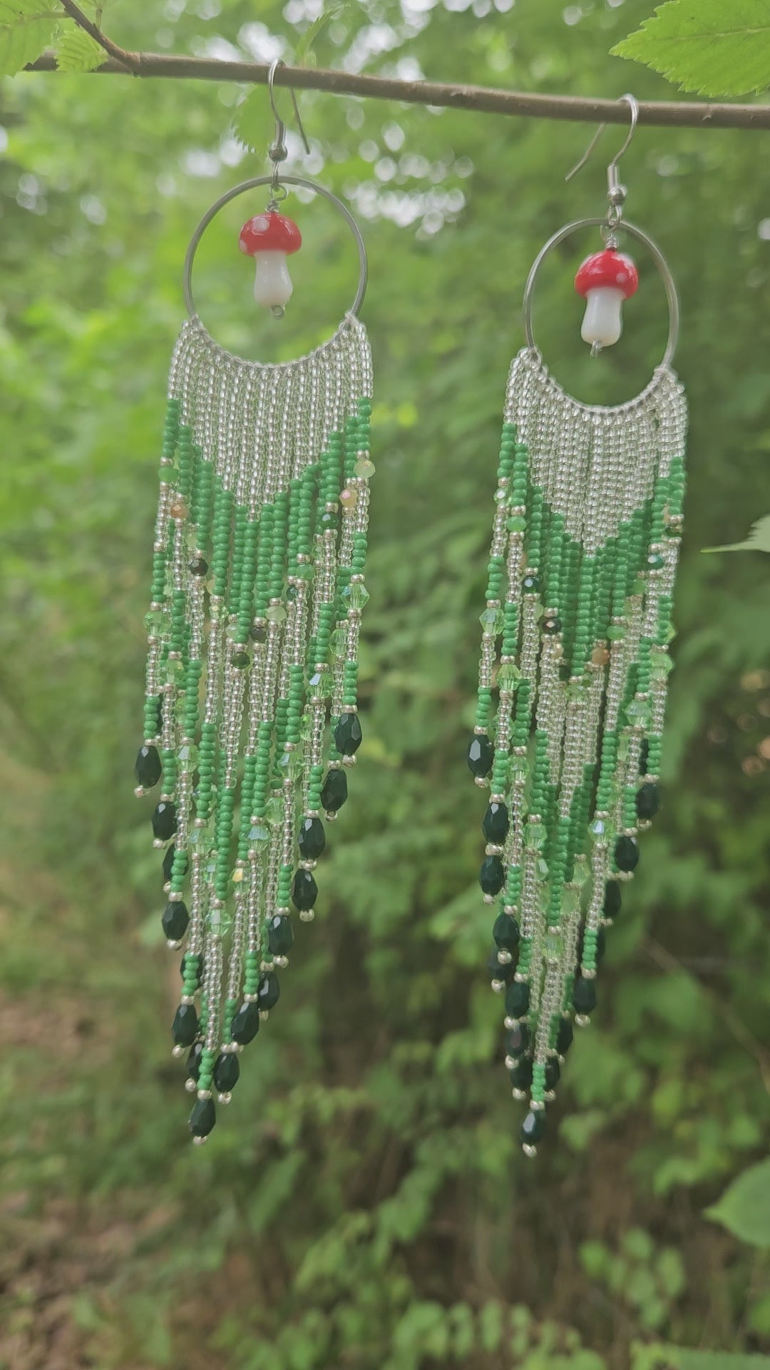 Enchanted Forest Mushroom Fringe Earrings
