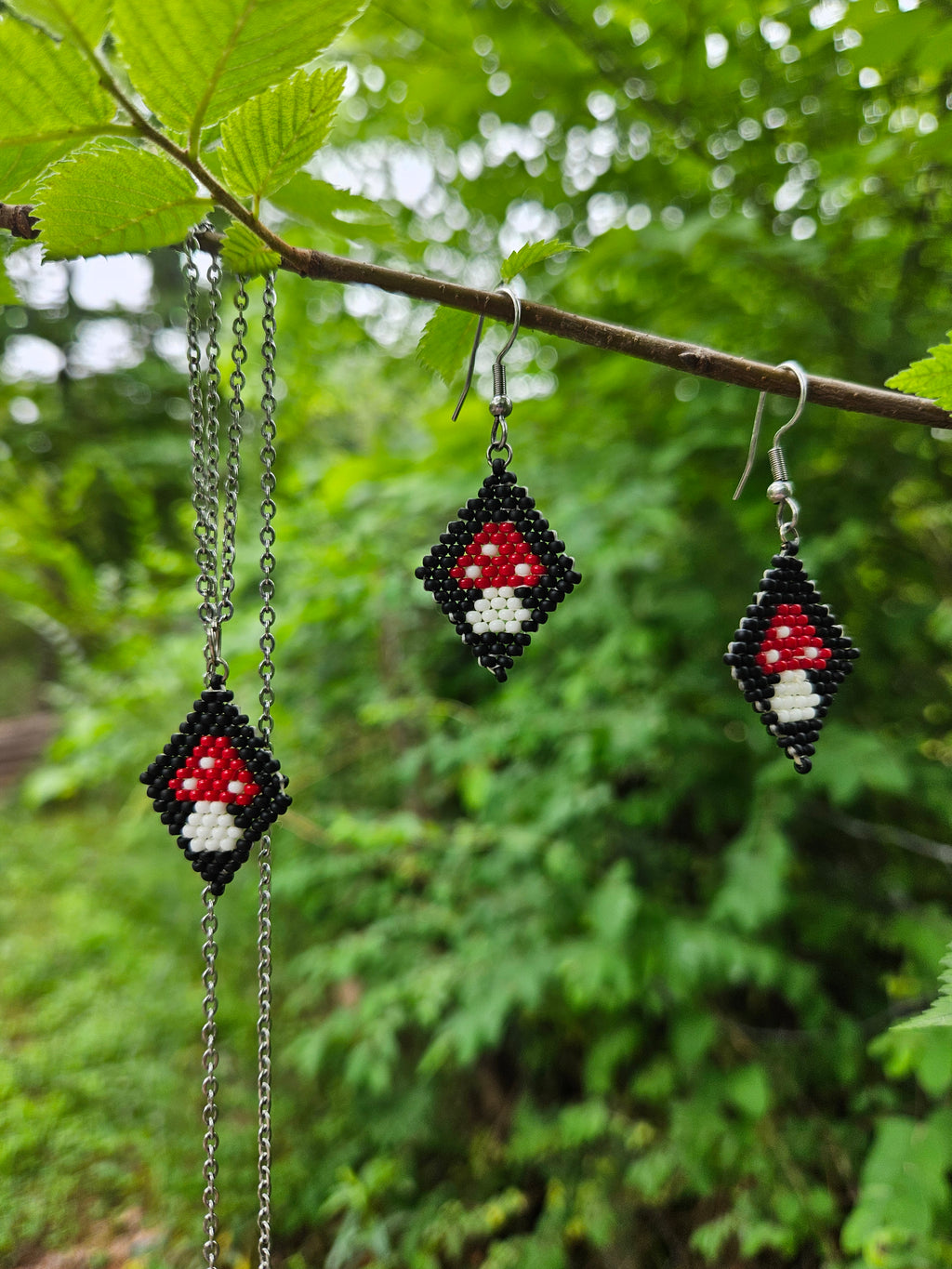 Mushroom necklace and earrings