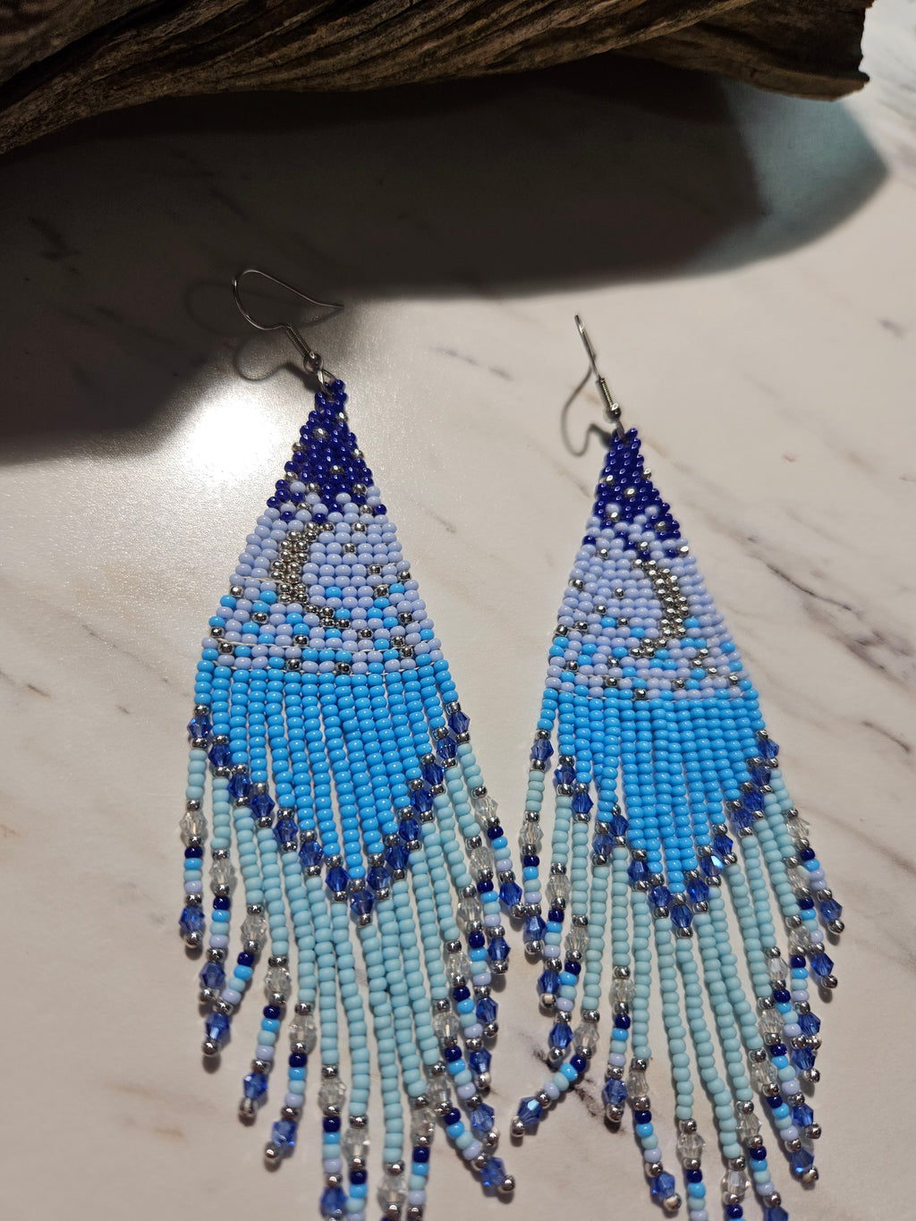 Moon and stars fringe earrings