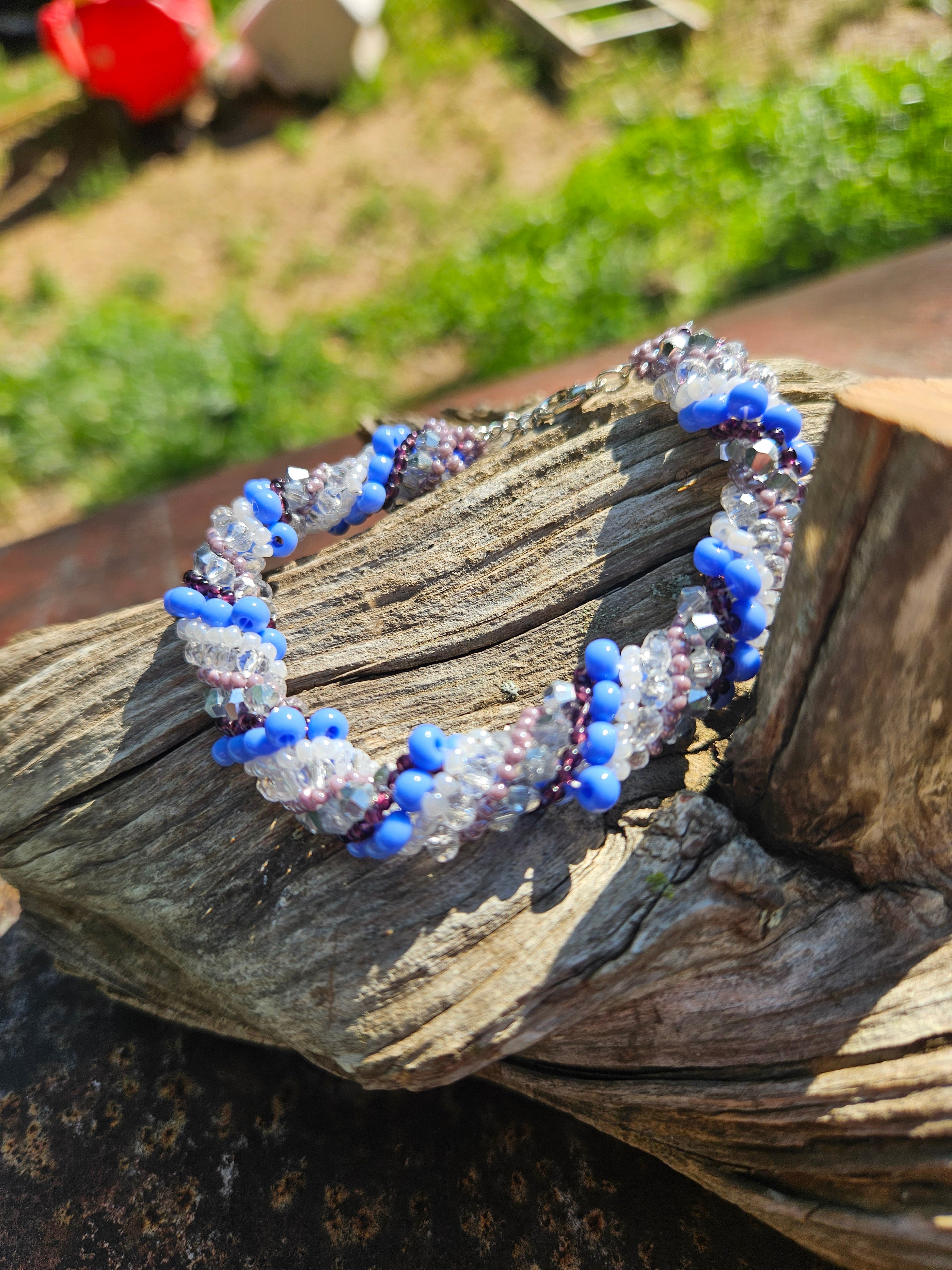Blue Frost Spiral Beaded Bracelet