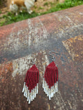 Red fringe earrings