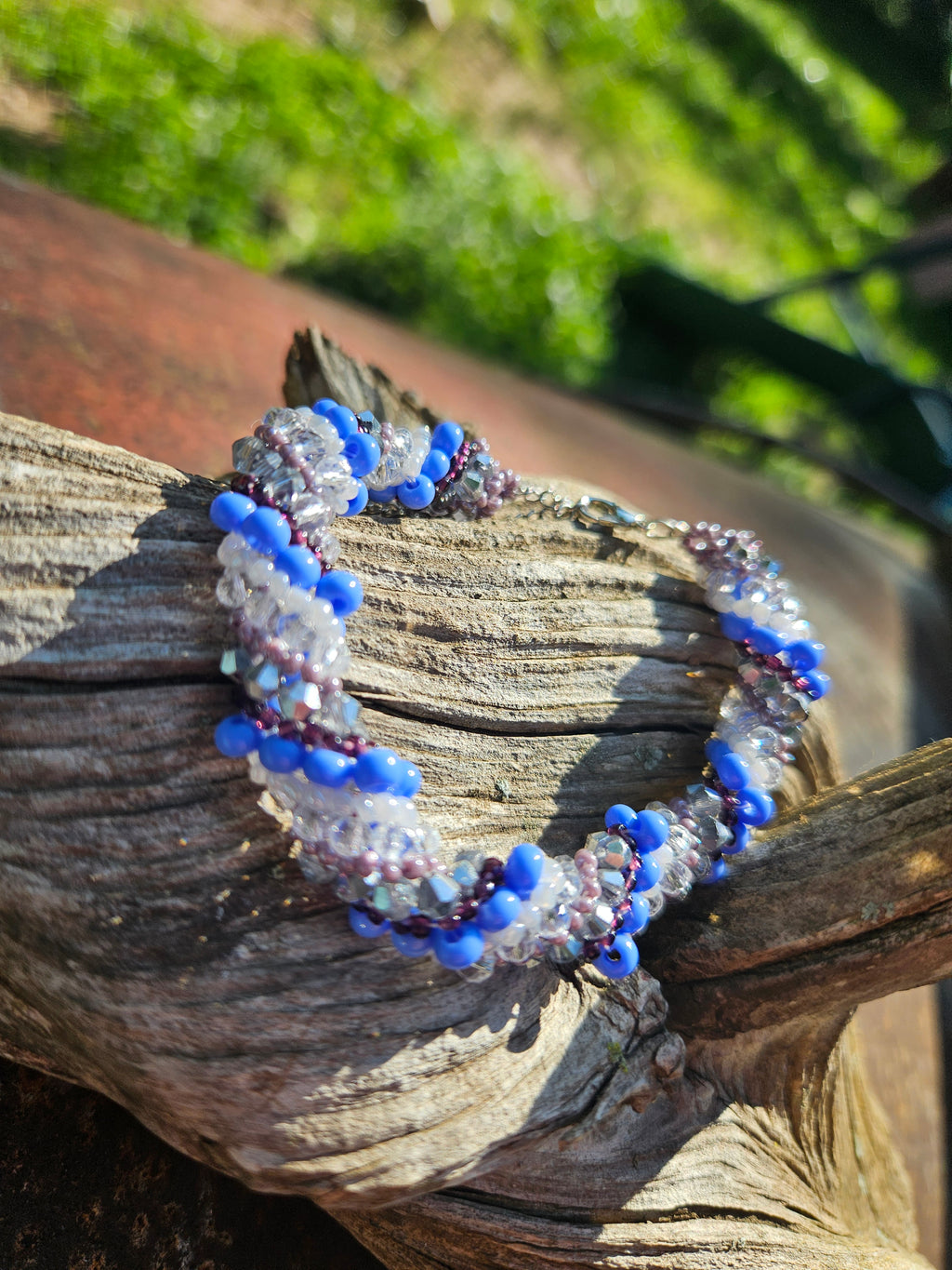 Blue Frost Spiral Beaded Bracelet