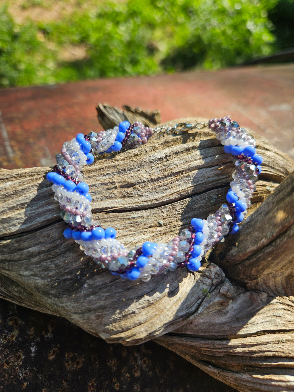 Blue Frost Spiral Beaded Bracelet