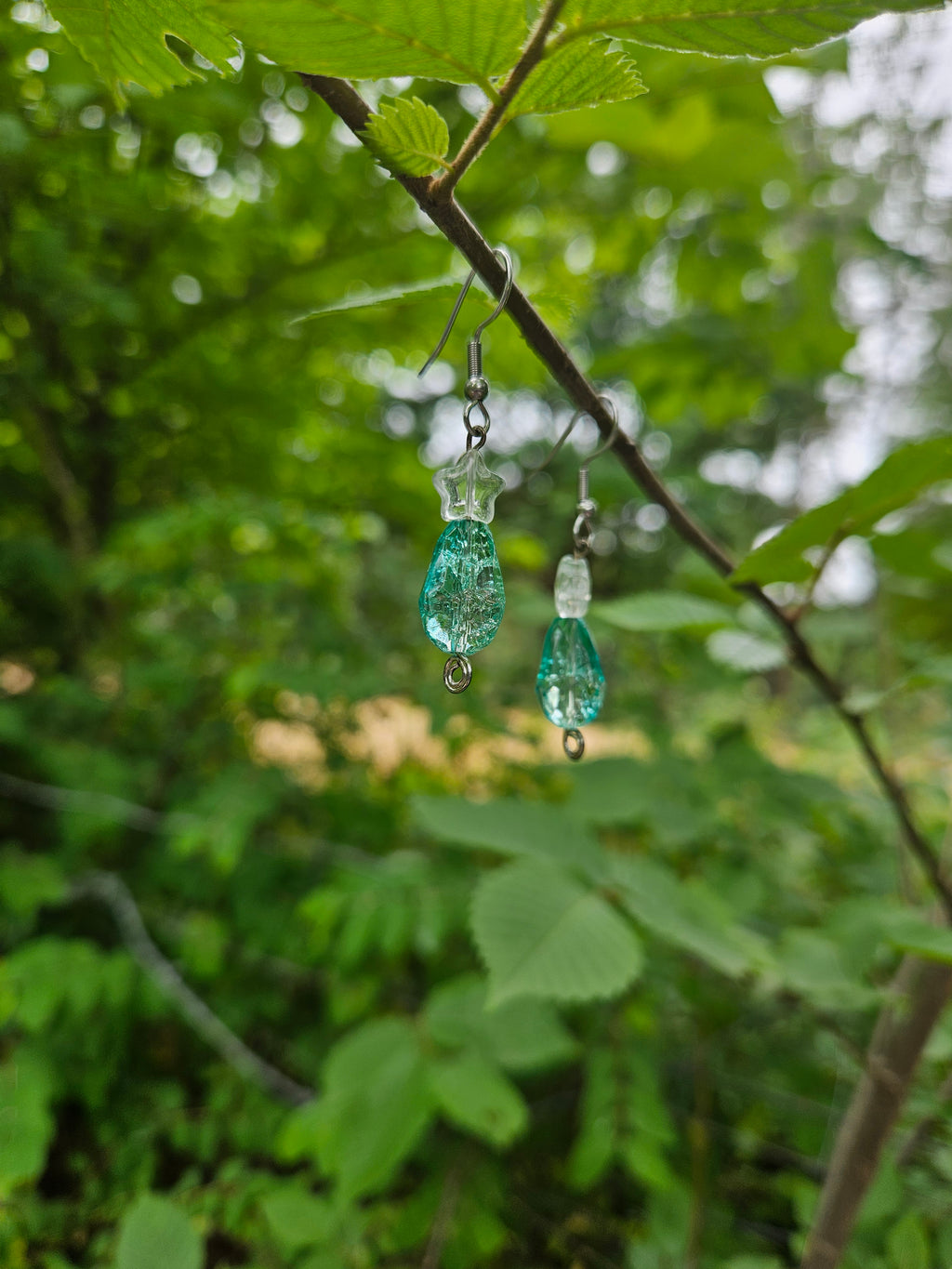Blue star drop dangle earrings
