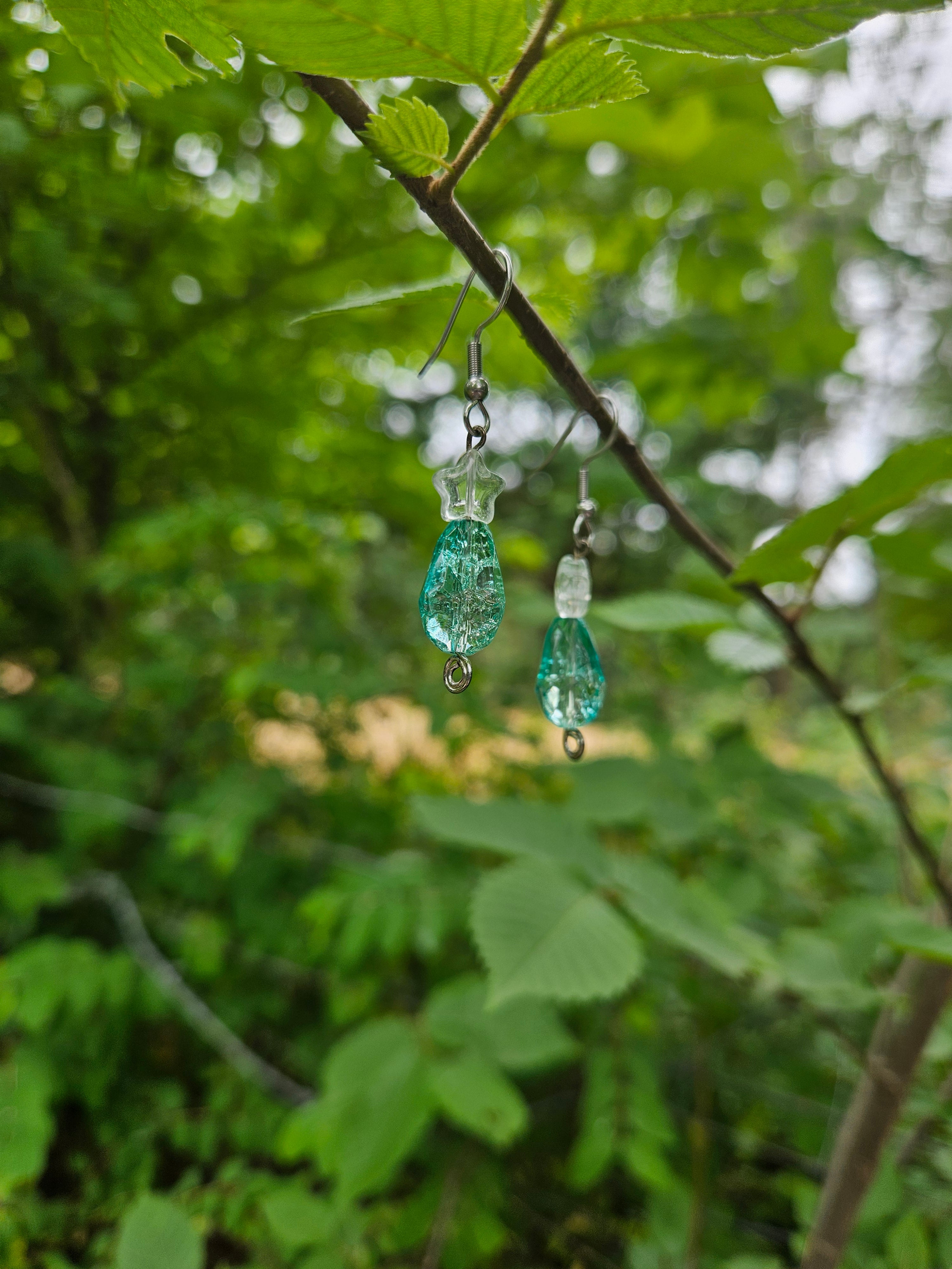 Blue star drop dangle earrings