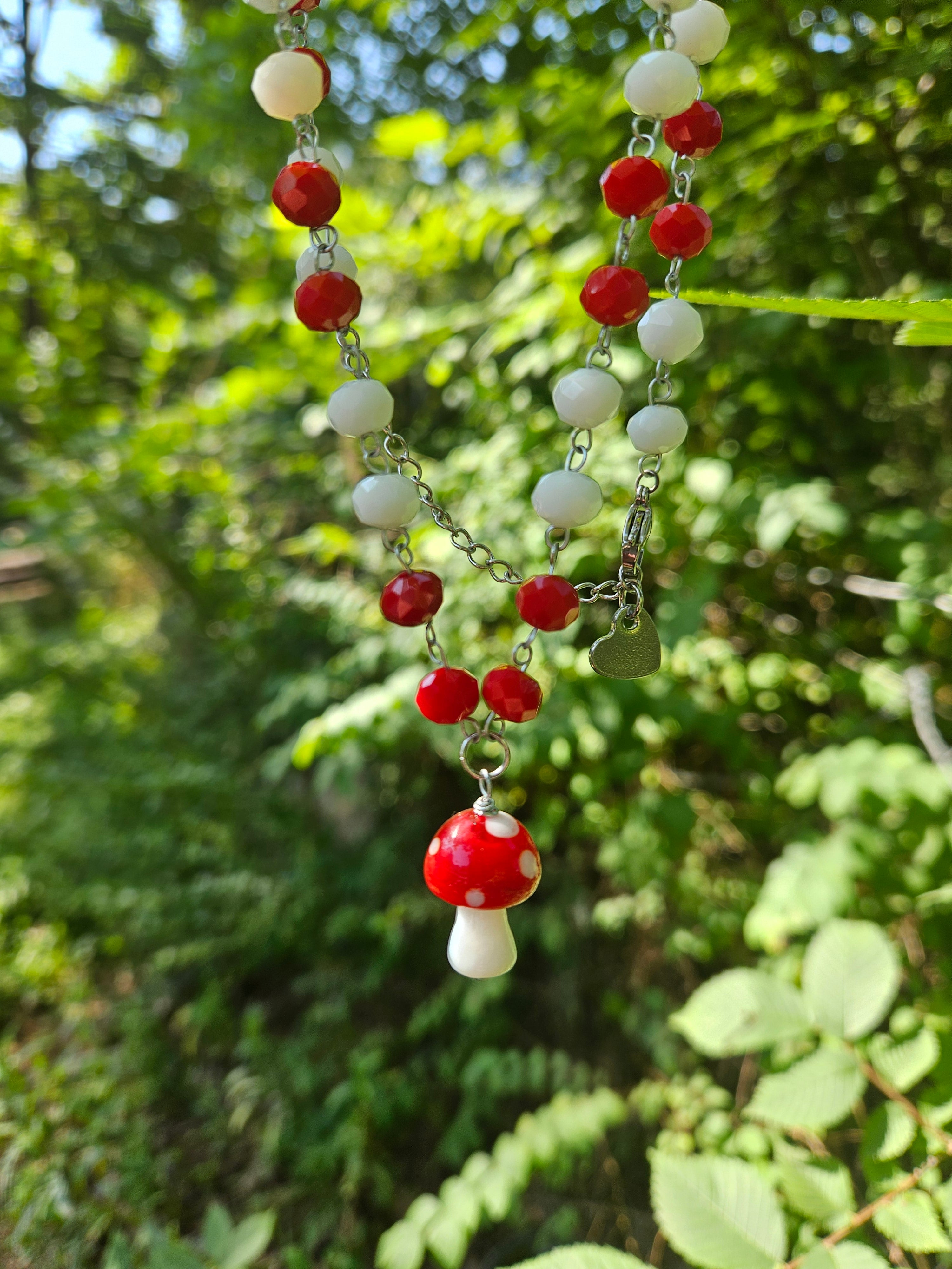 Red & White Mushroom Charm Necklace