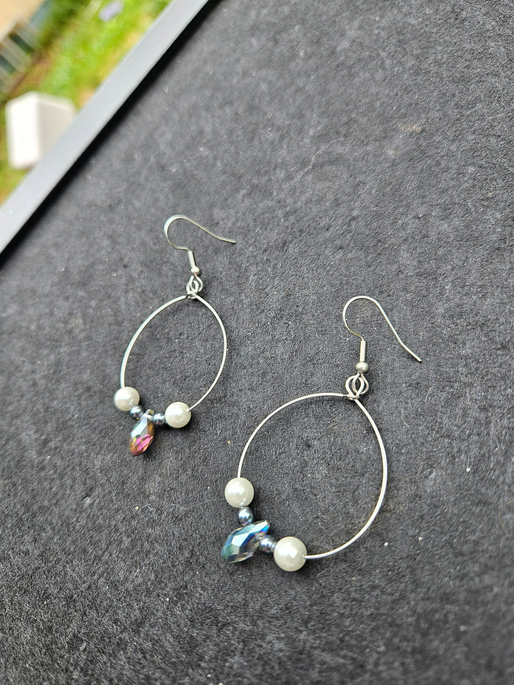 Freshwater pearl and crystal drop hoop earrings