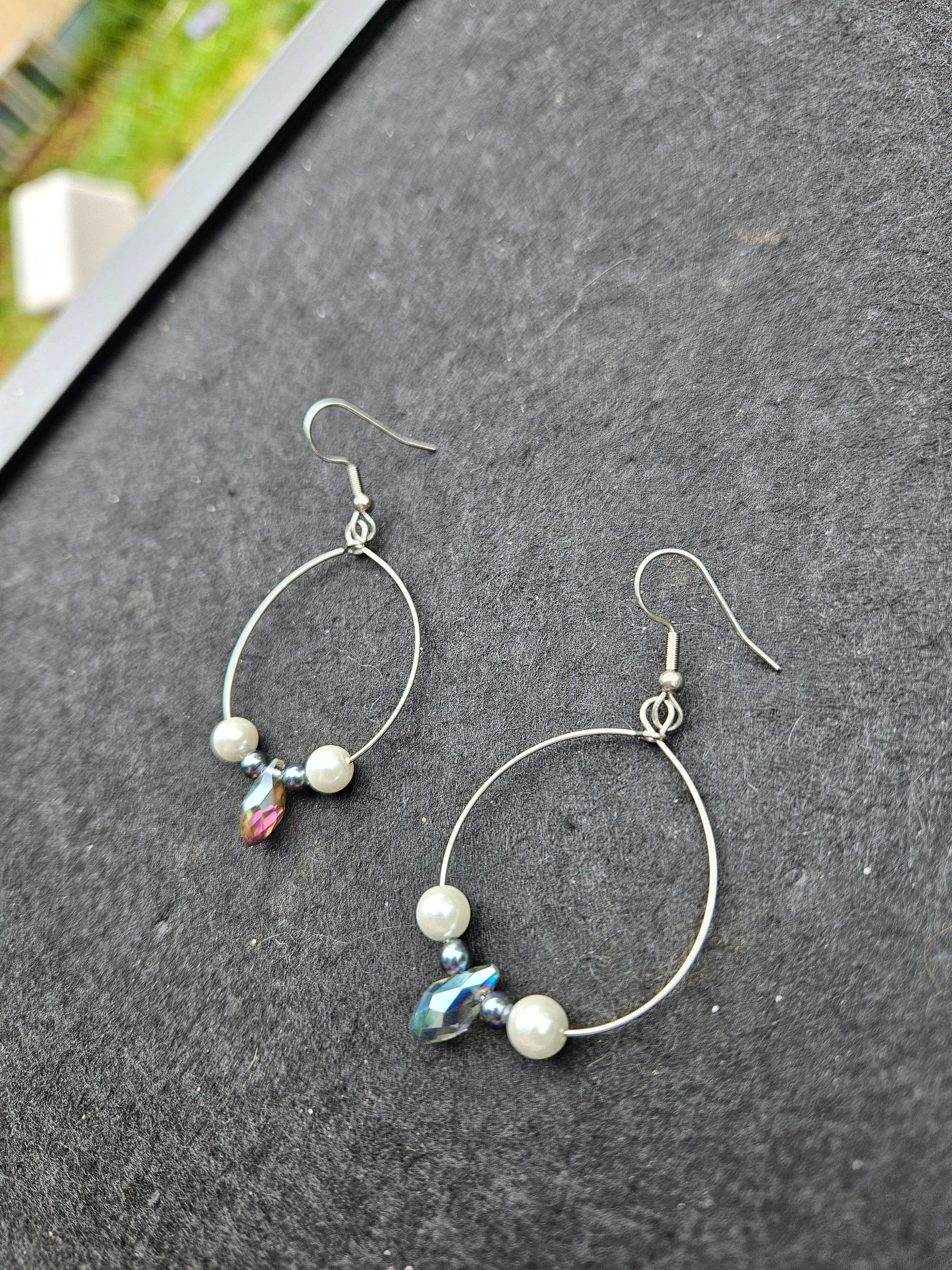 Freshwater pearl and crystal drop hoop earrings