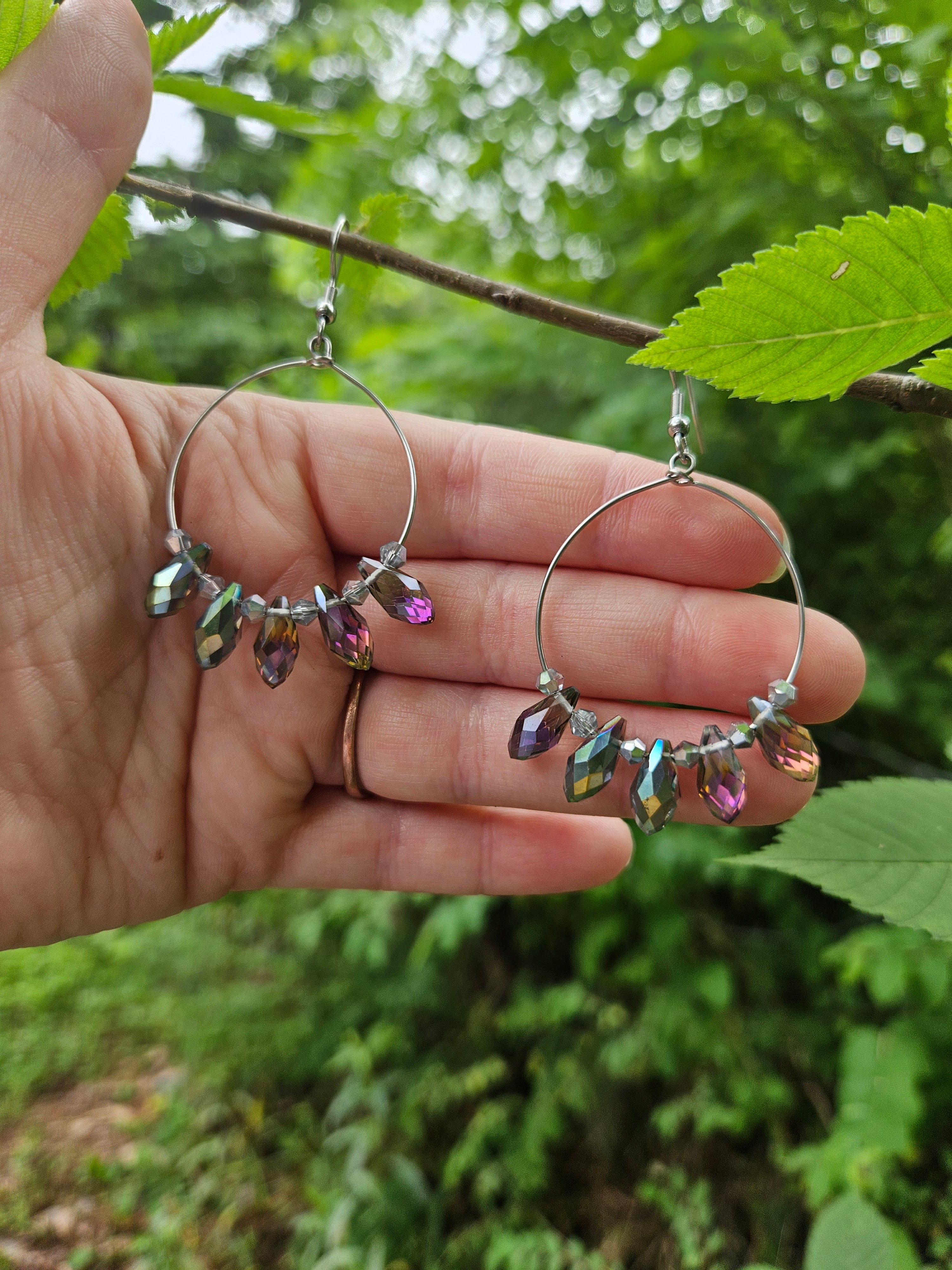 Crystal tear drop hoop earrings