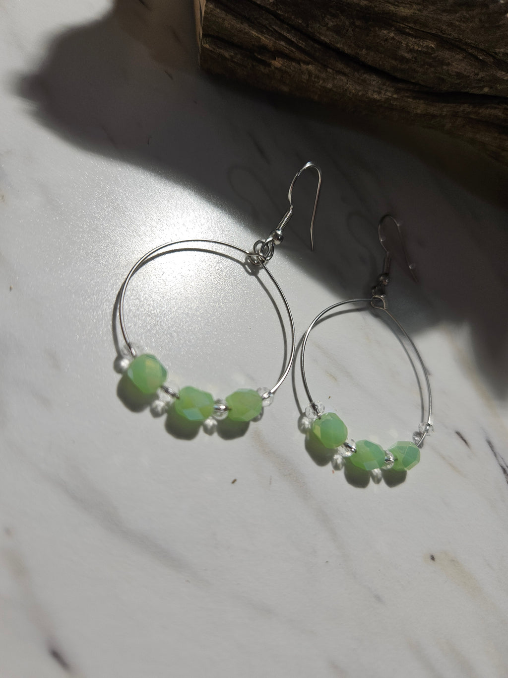 Sea foam green beaded hoop earrings
