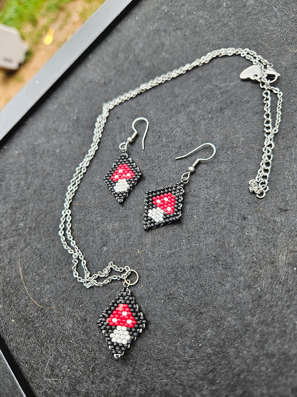 Mushroom necklace and earrings