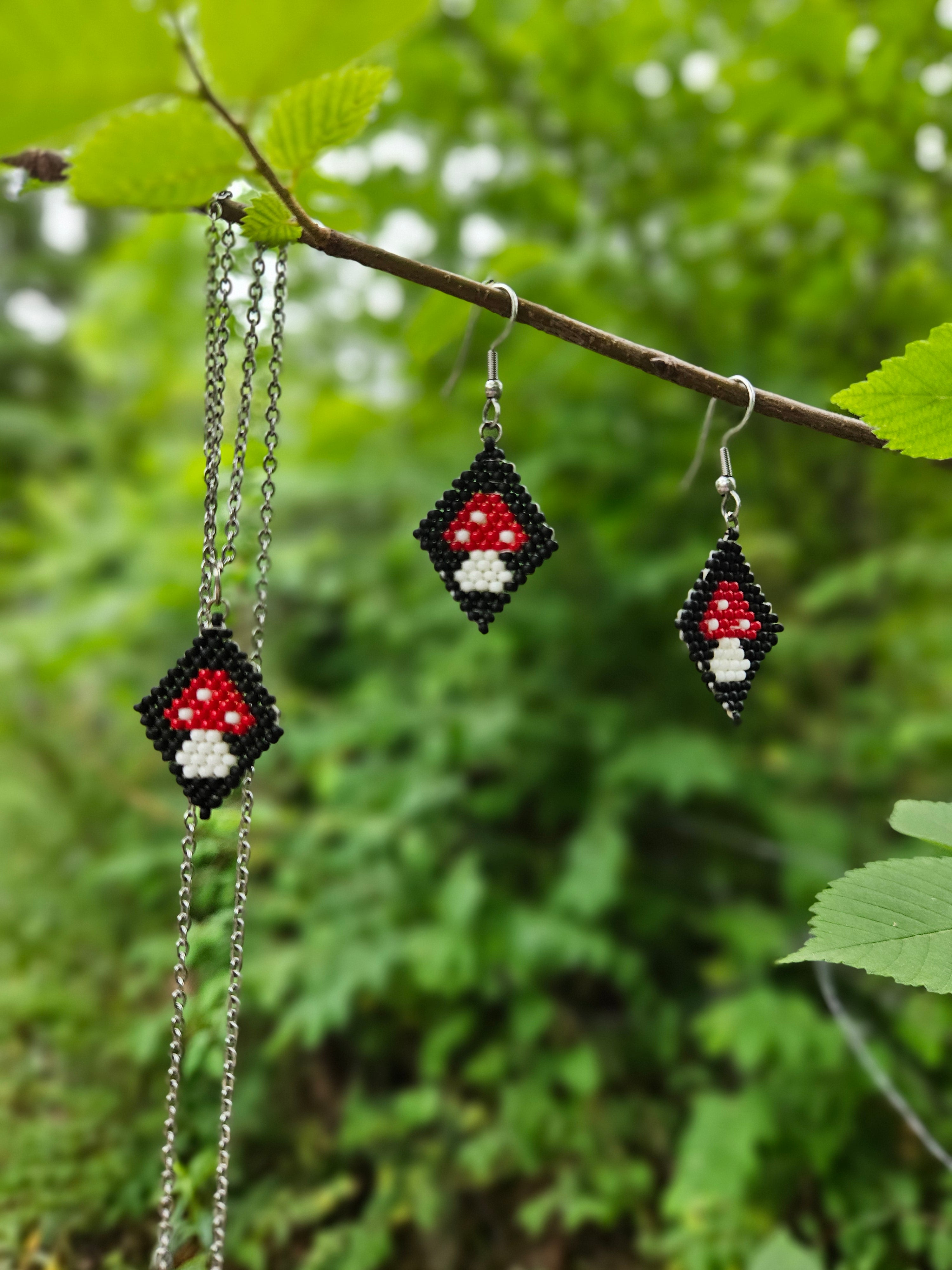 Mushroom necklace and earrings