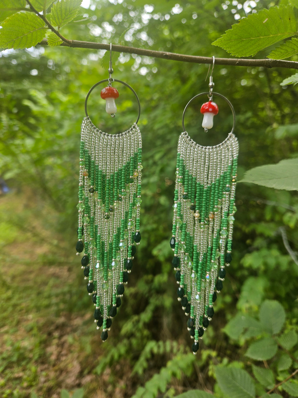 Enchanted Forest Mushroom Fringe Earrings