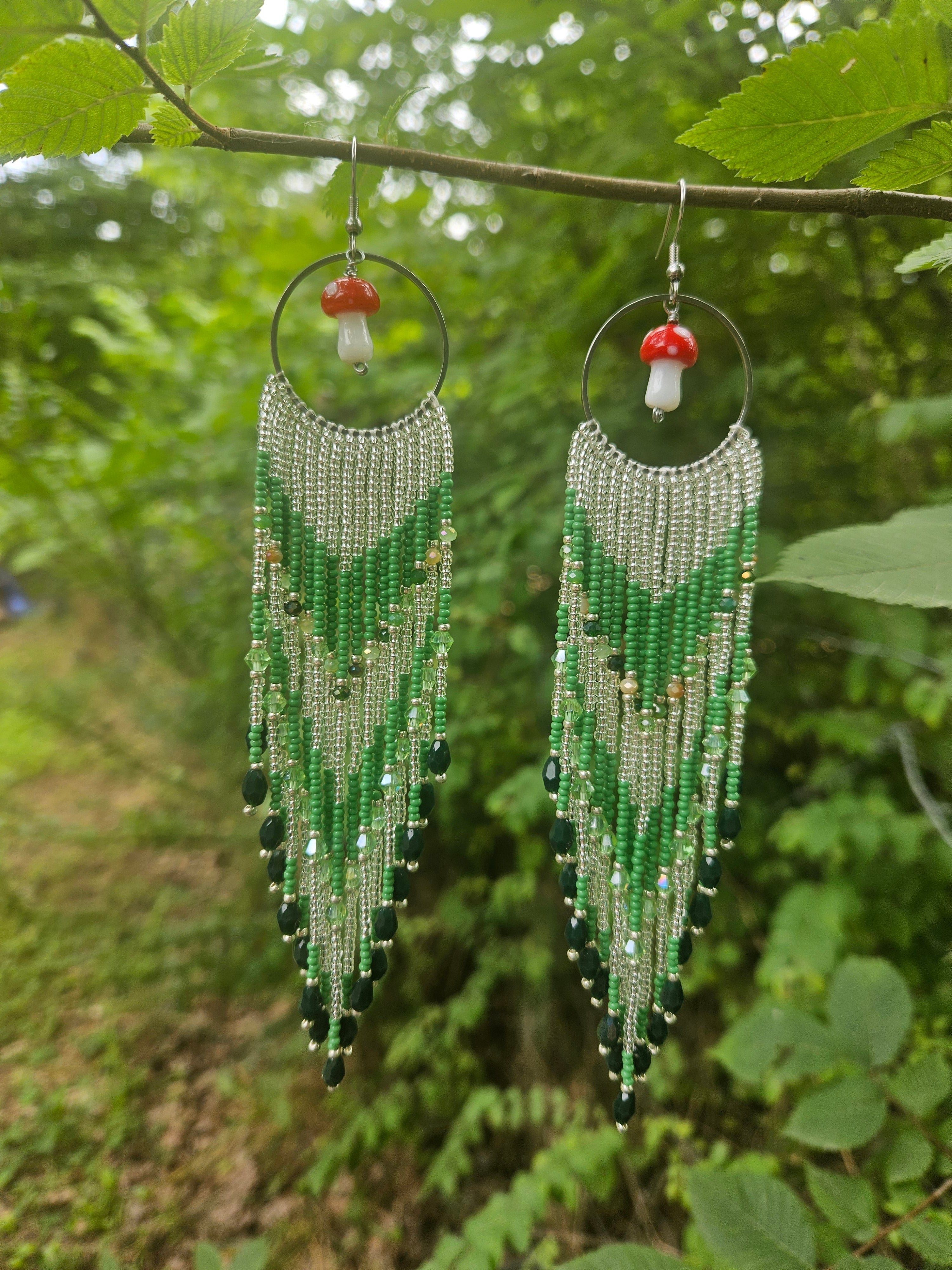 Enchanted Forest Mushroom Fringe Earrings
