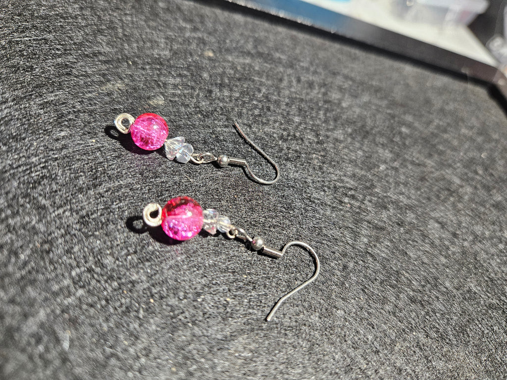 Red and pink dangle earrings