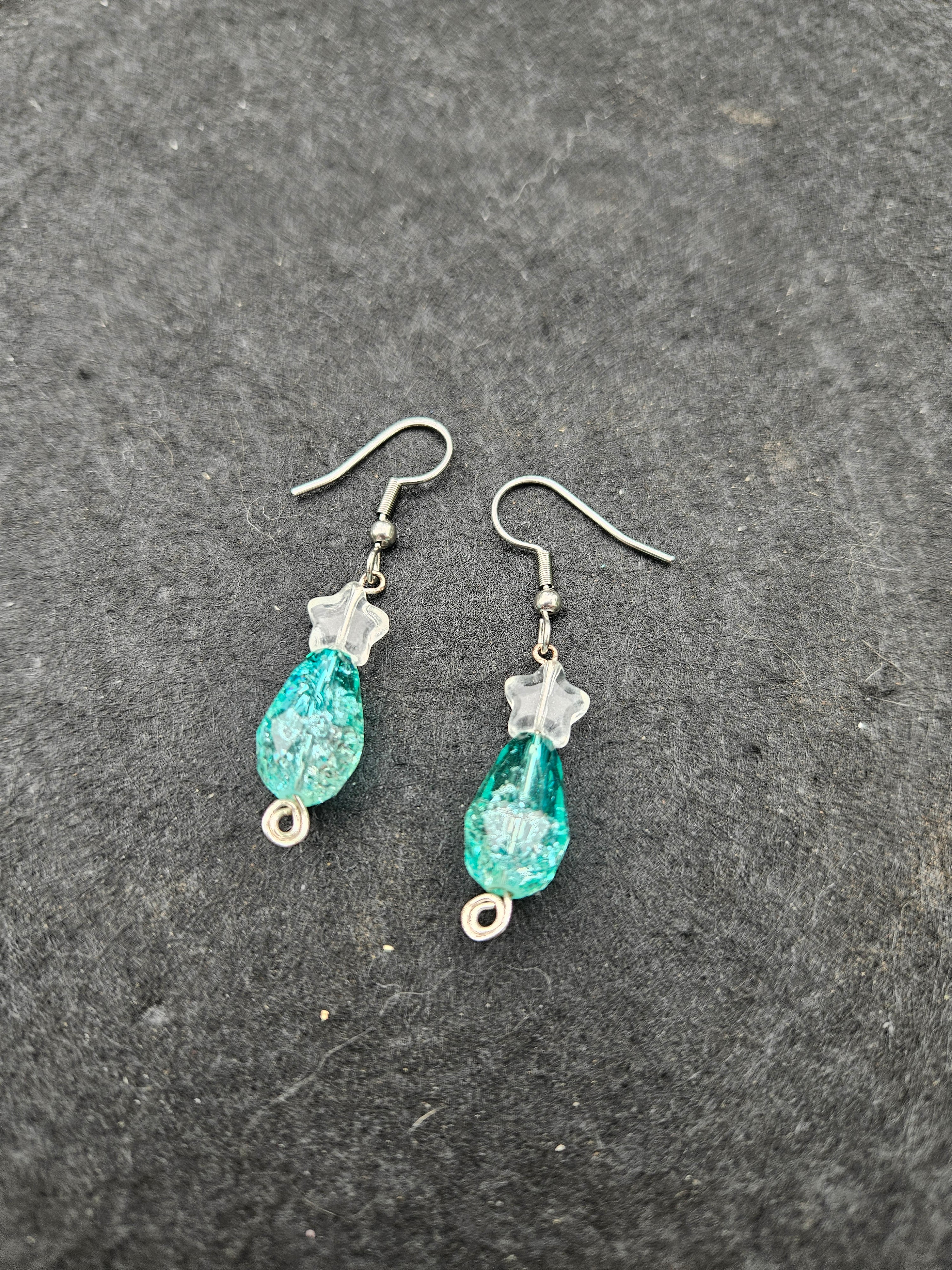 Blue star drop dangle earrings
