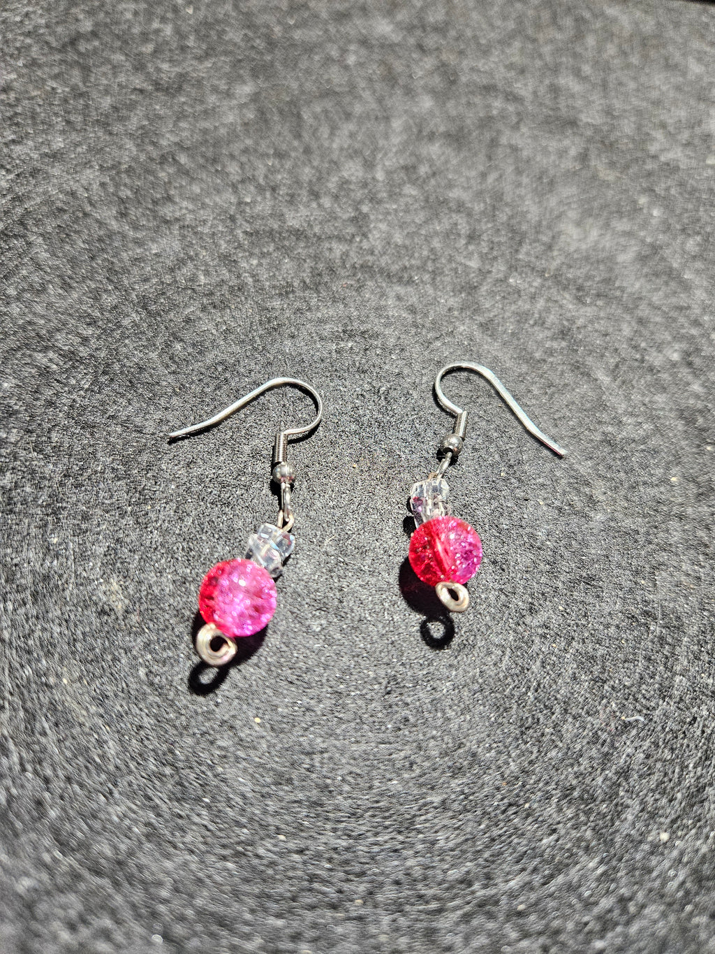 Red and pink dangle earrings