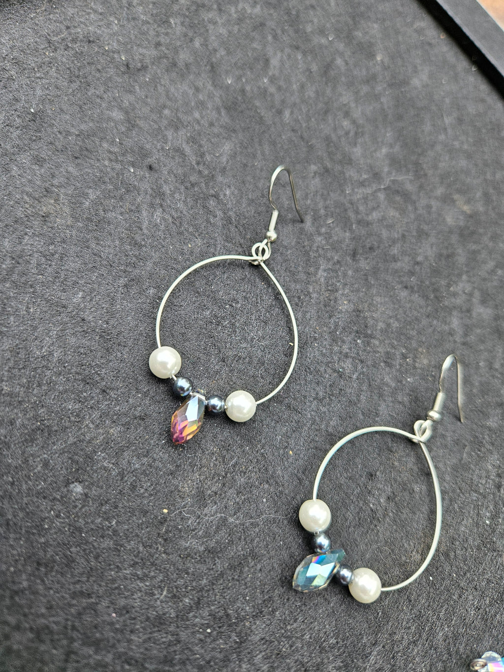 Freshwater pearl and crystal drop hoop earrings