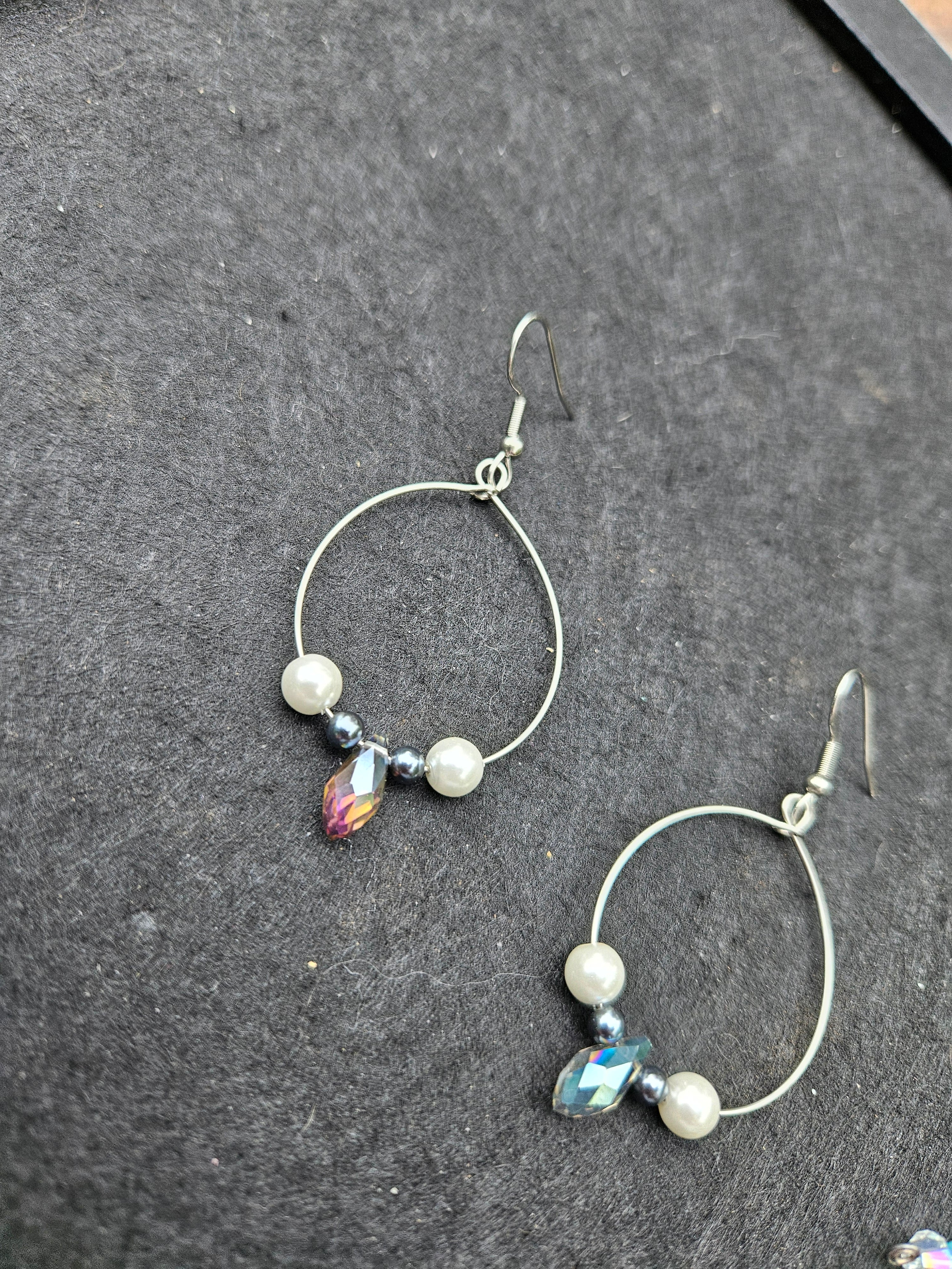 Freshwater pearl and crystal drop hoop earrings