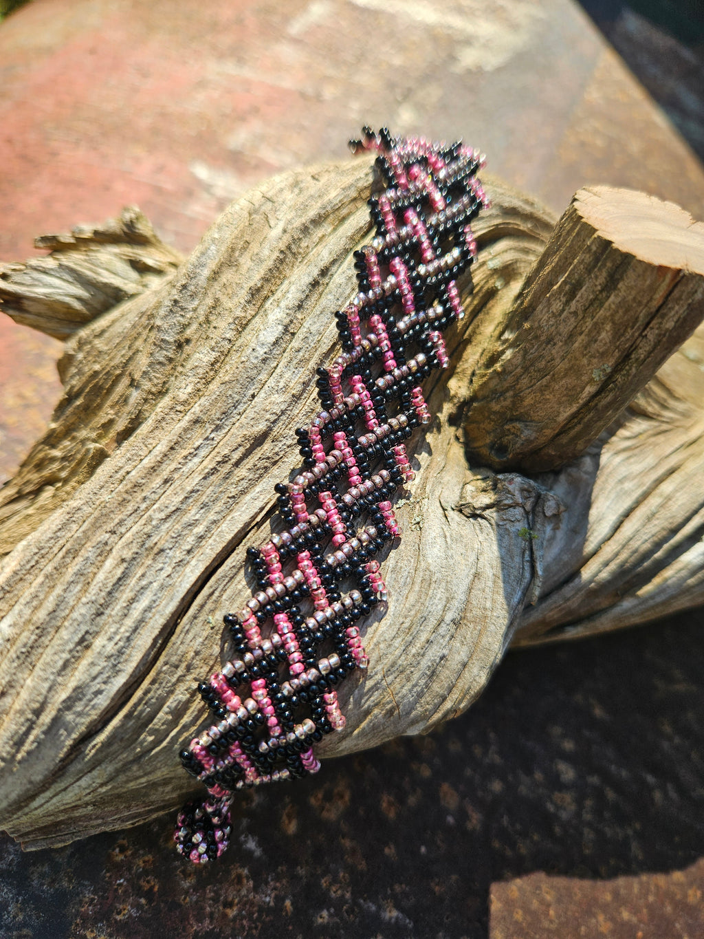 Midnight Rose Beaded Cuff Bracelet