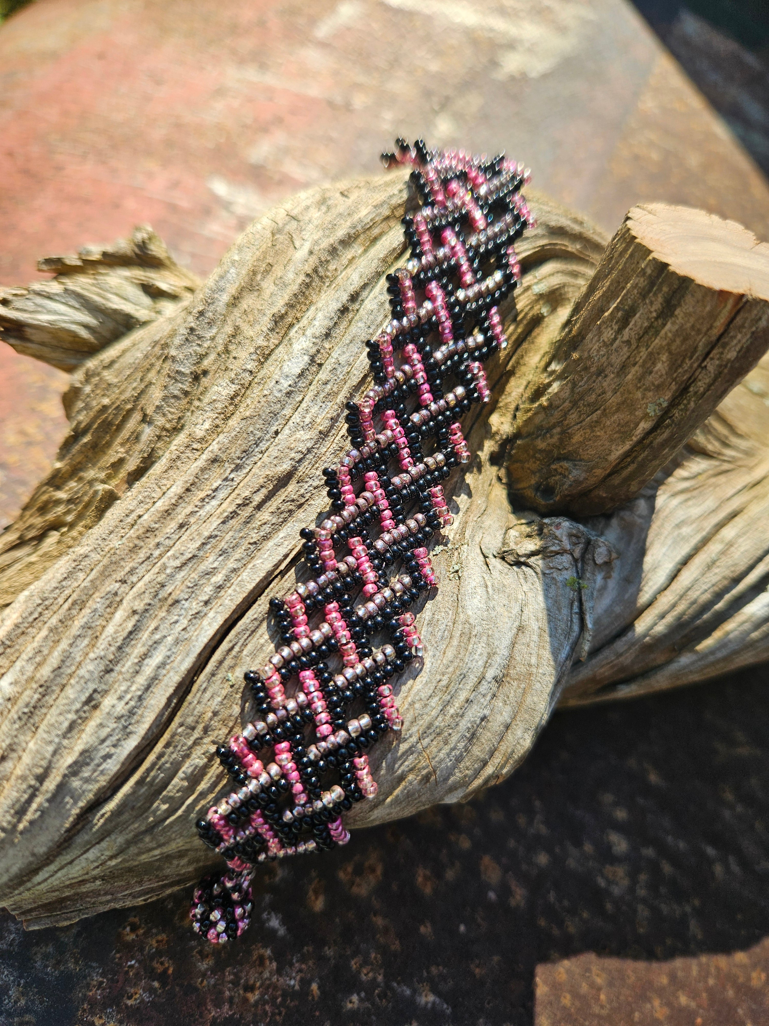 Midnight Rose Beaded Cuff Bracelet