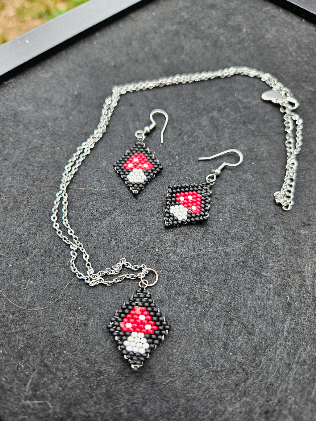 Mushroom necklace and earrings