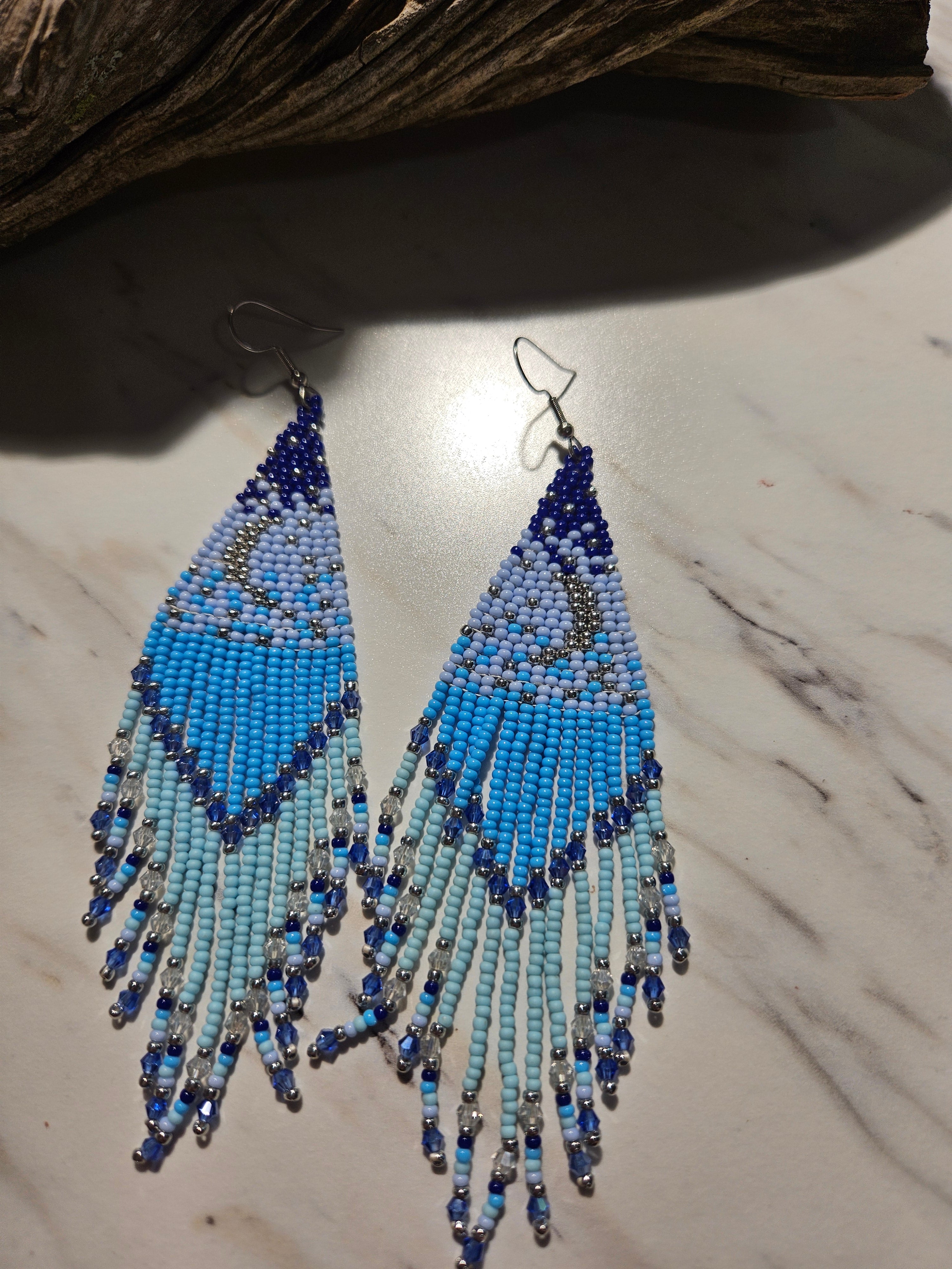 Moon and stars fringe earrings