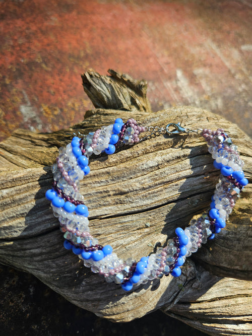 Blue Frost Spiral Beaded Bracelet