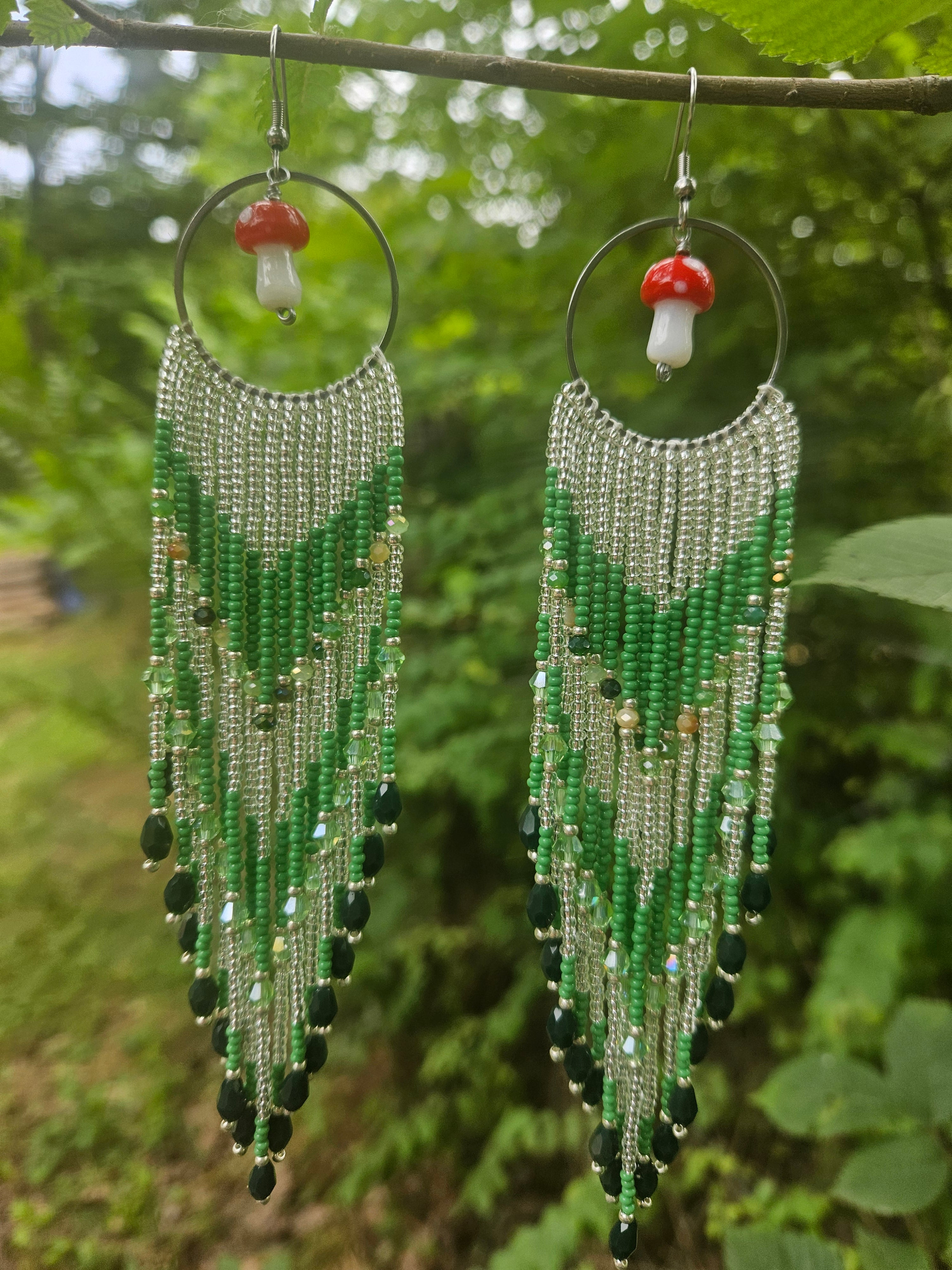Enchanted Forest Mushroom Fringe Earrings