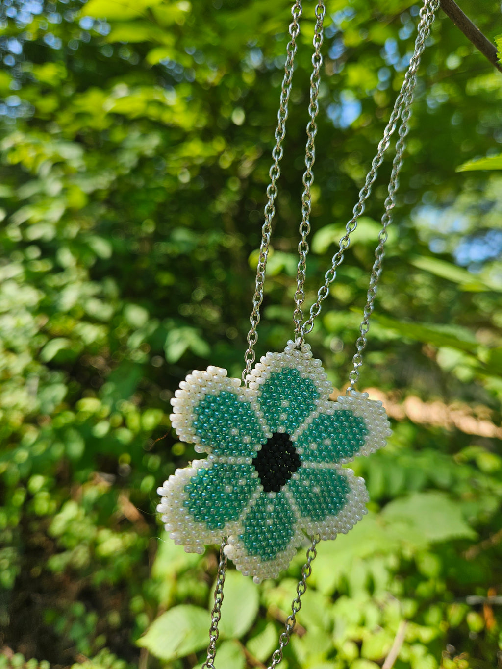 Mint Blossom Beaded Flower Necklace