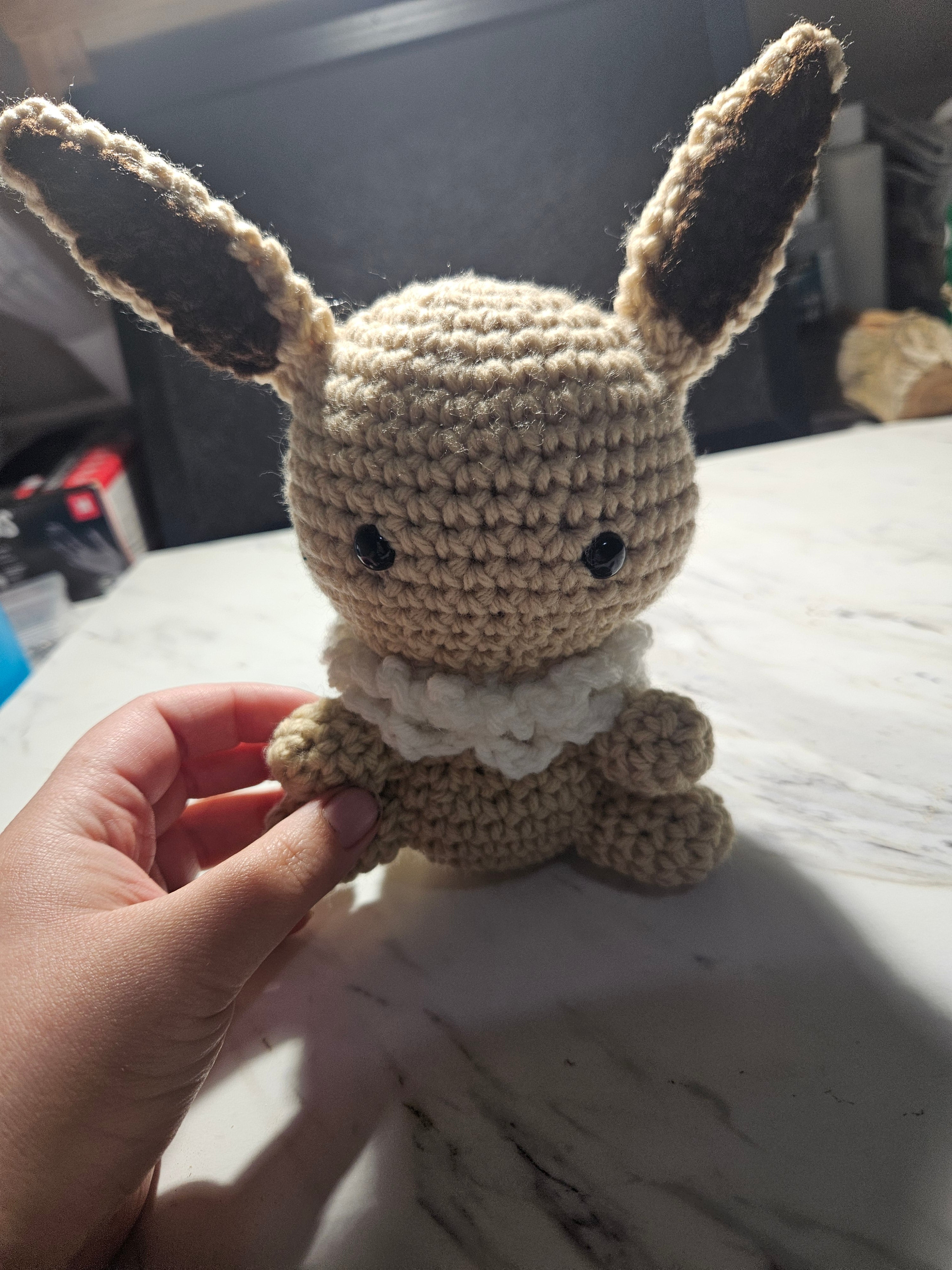 Homemade Eevee Pokémon inspired crochet stuffed animal
