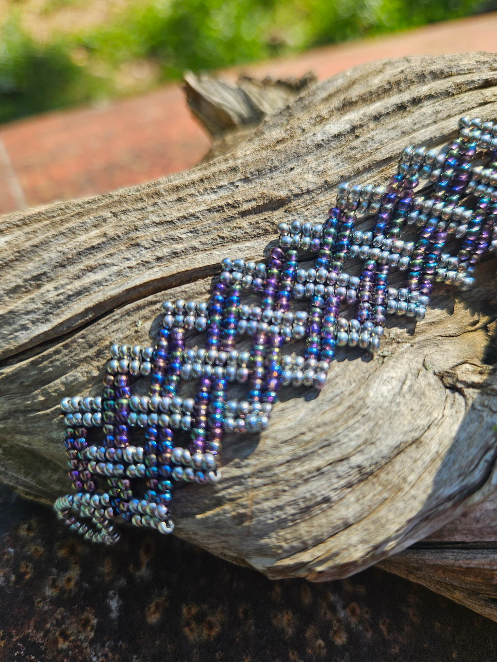 Midnight Aurora Beaded Cuff Bracelet
