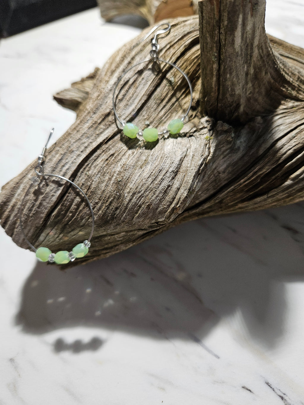 Sea foam green beaded hoop earrings