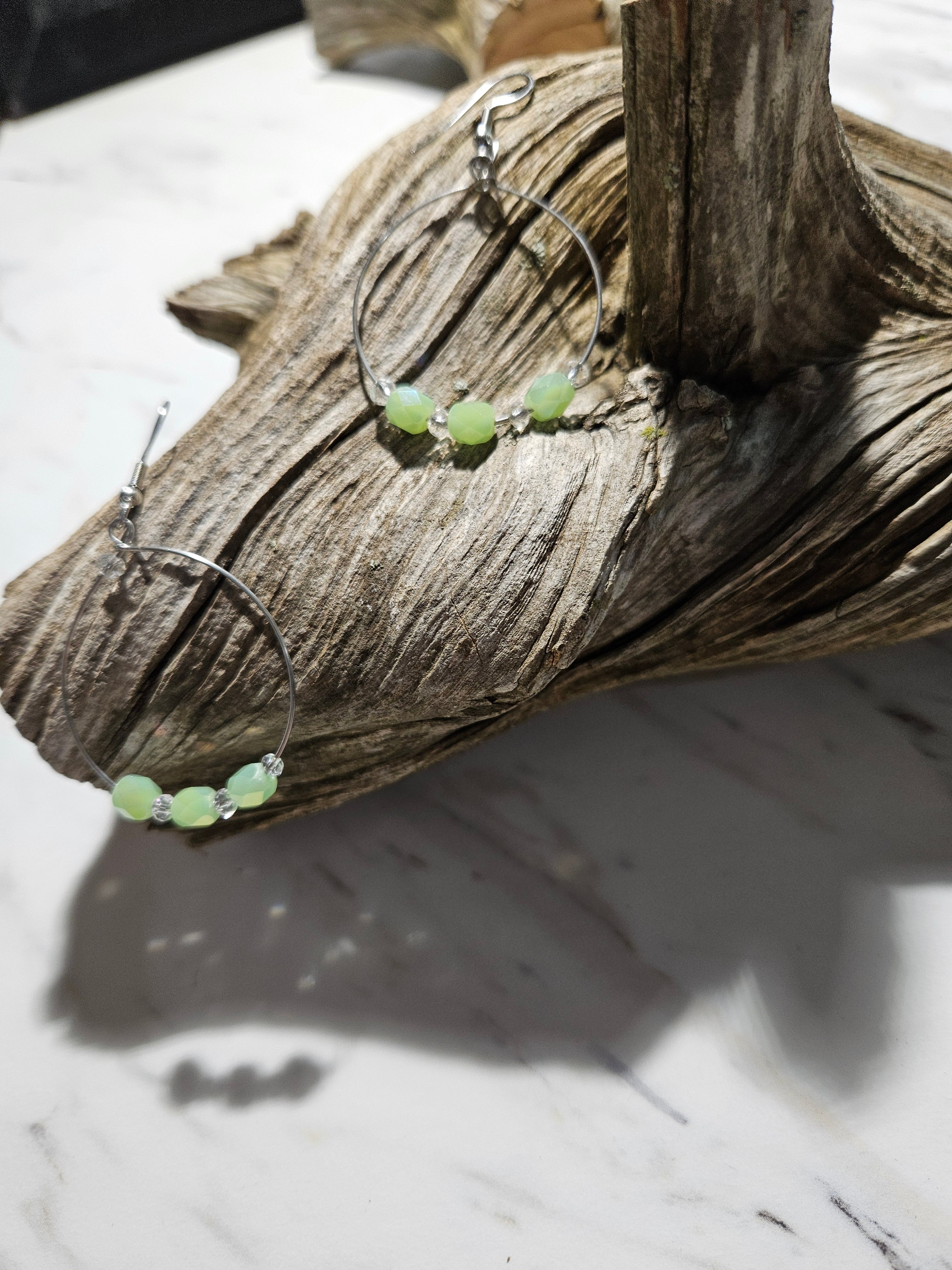 Sea foam green beaded hoop earrings