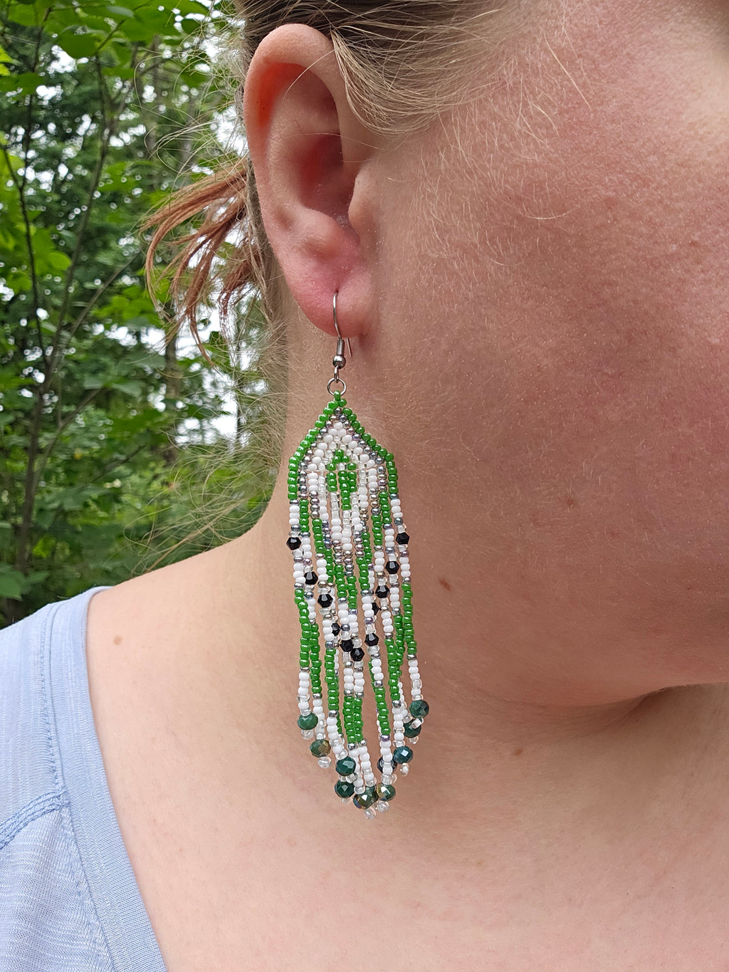 Green fringe earrings