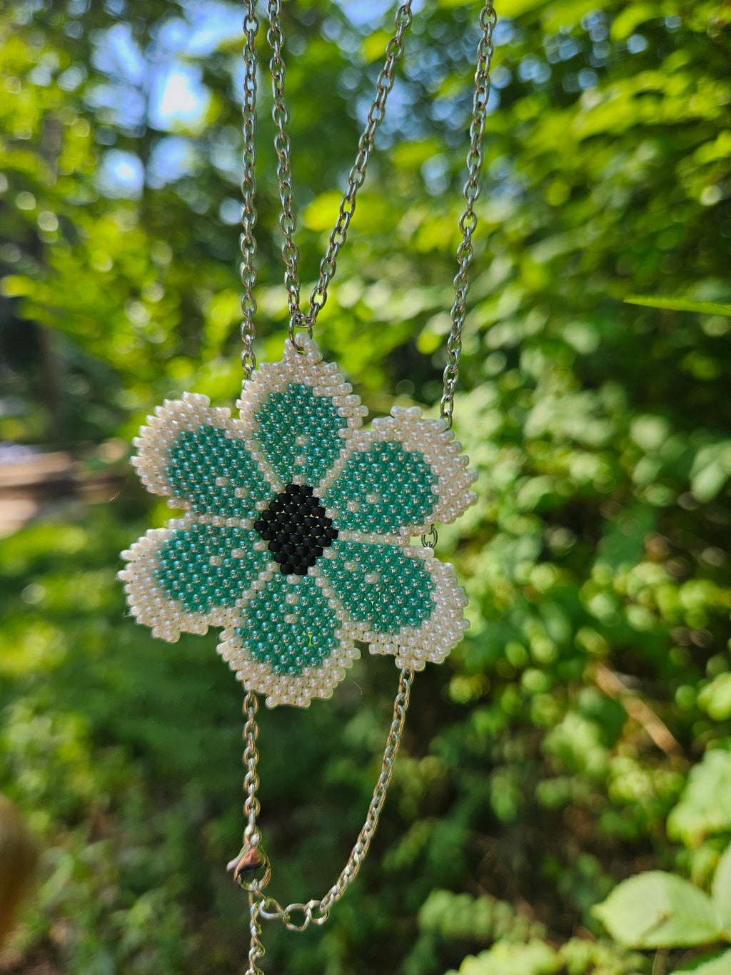 Mint Blossom Beaded Flower Necklace