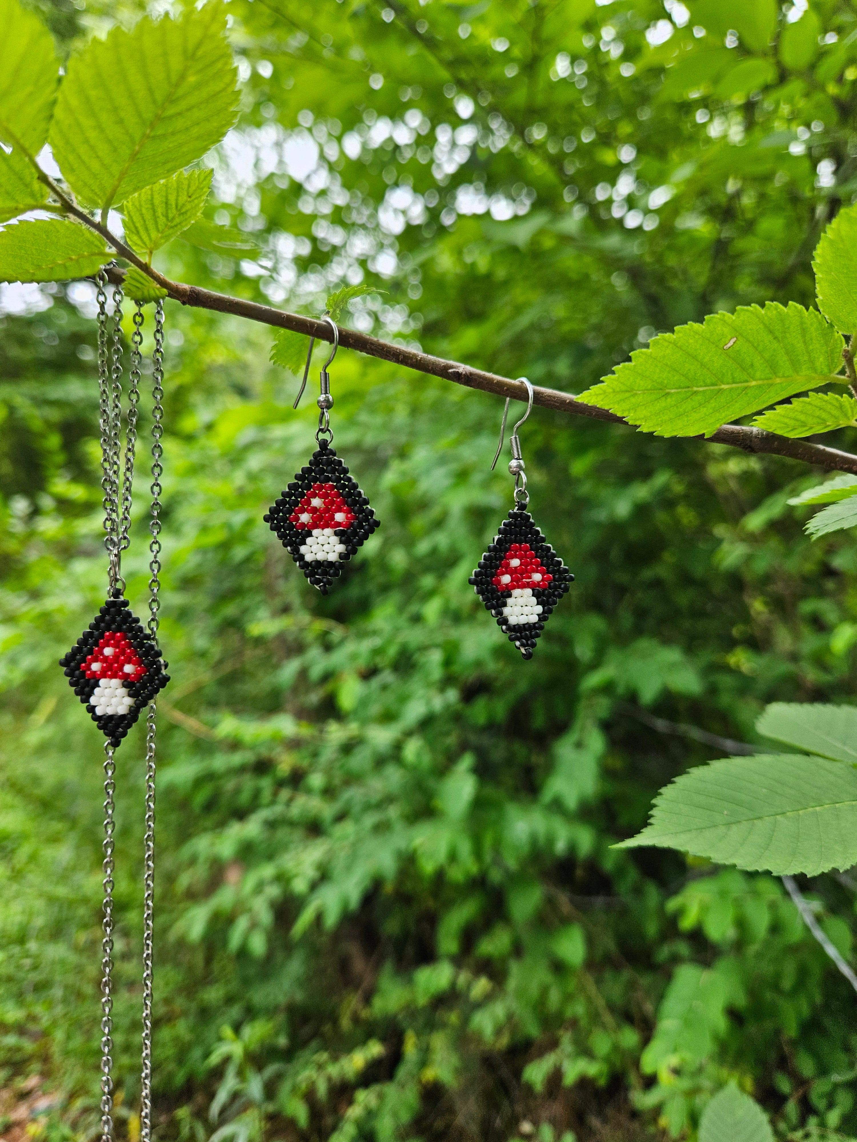 Mushroom necklace and earrings
