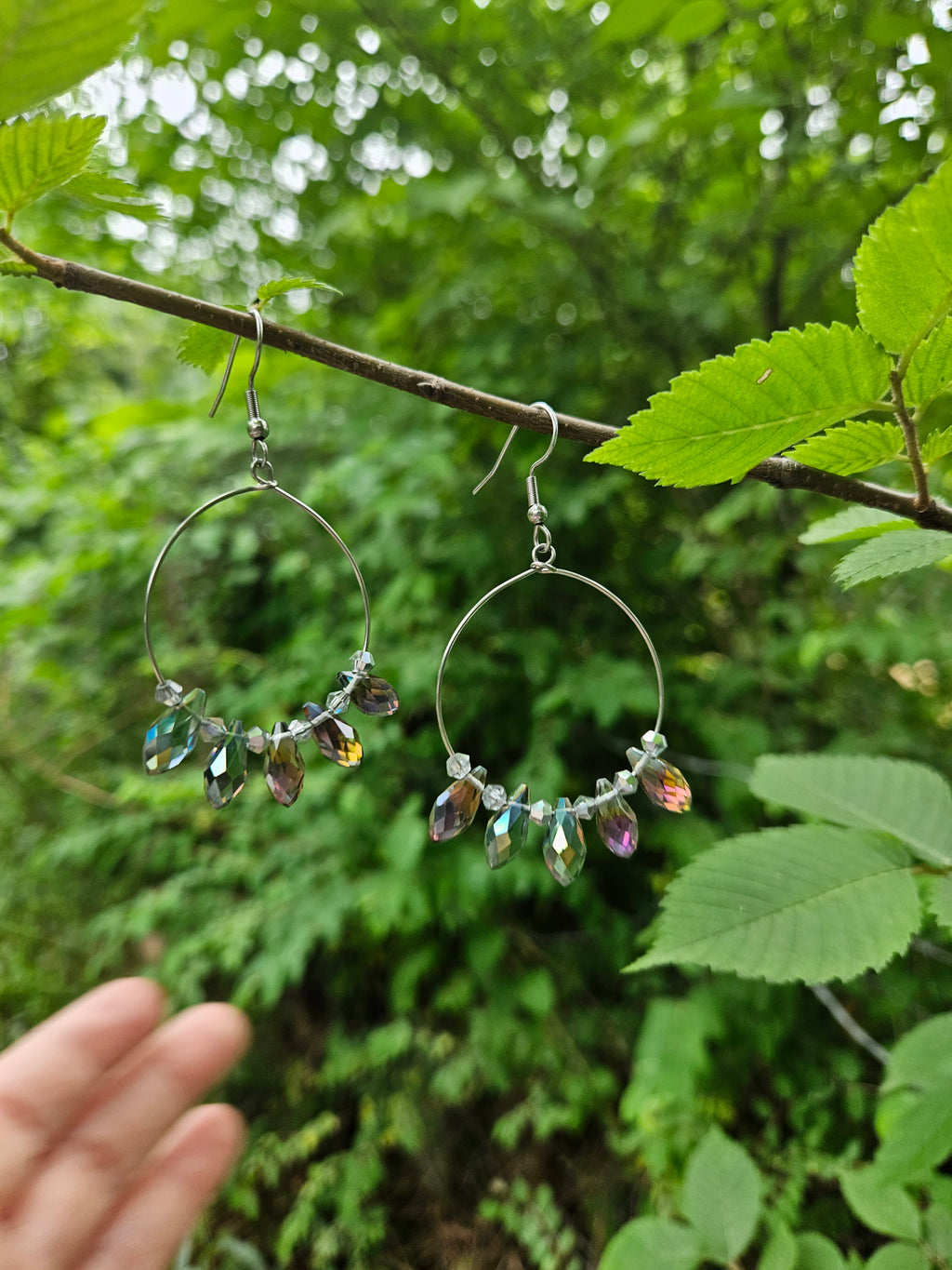 Crystal tear drop hoop earrings