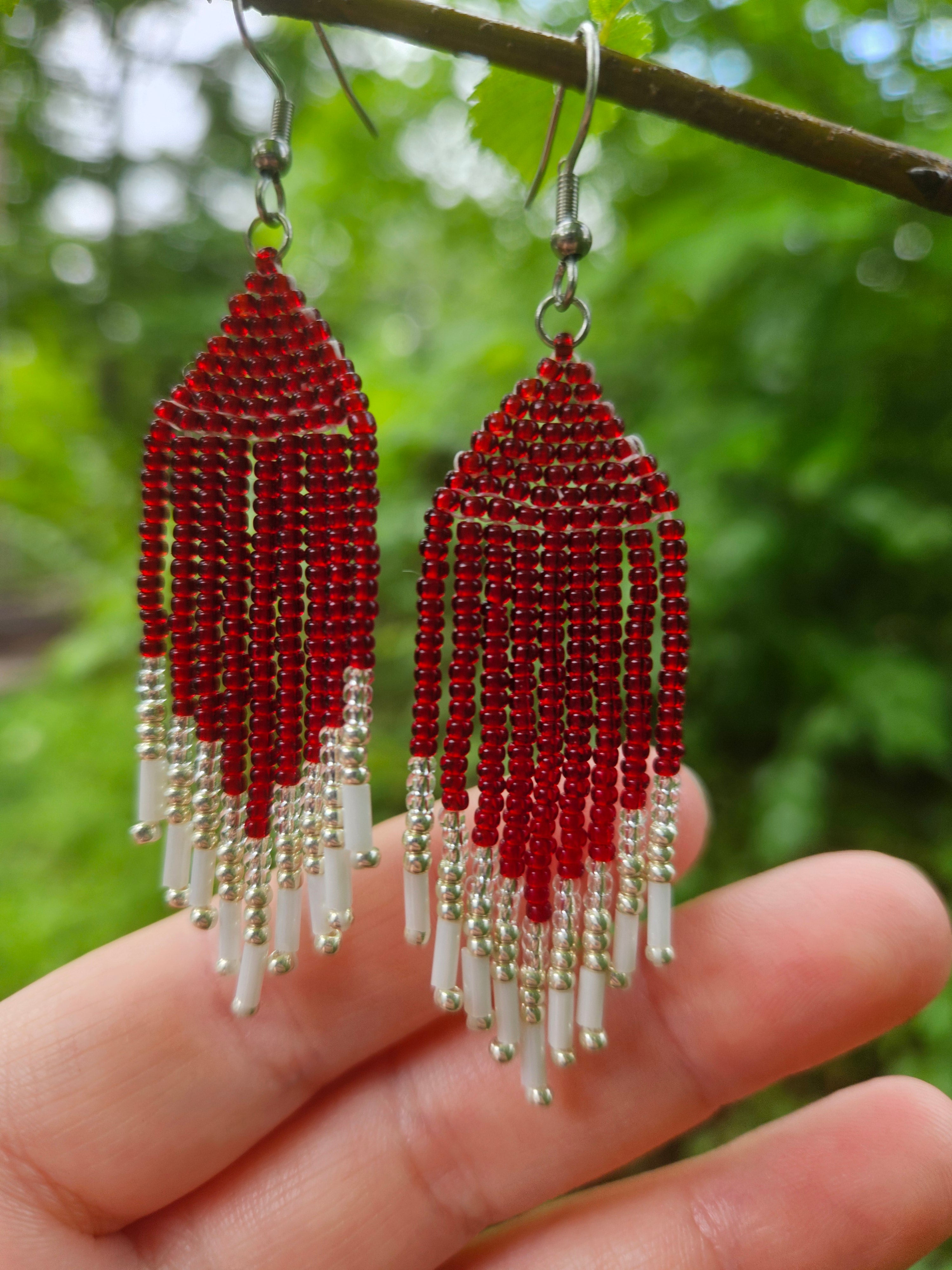 Red fringe earrings