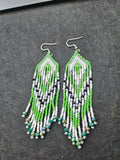 Green fringe earrings