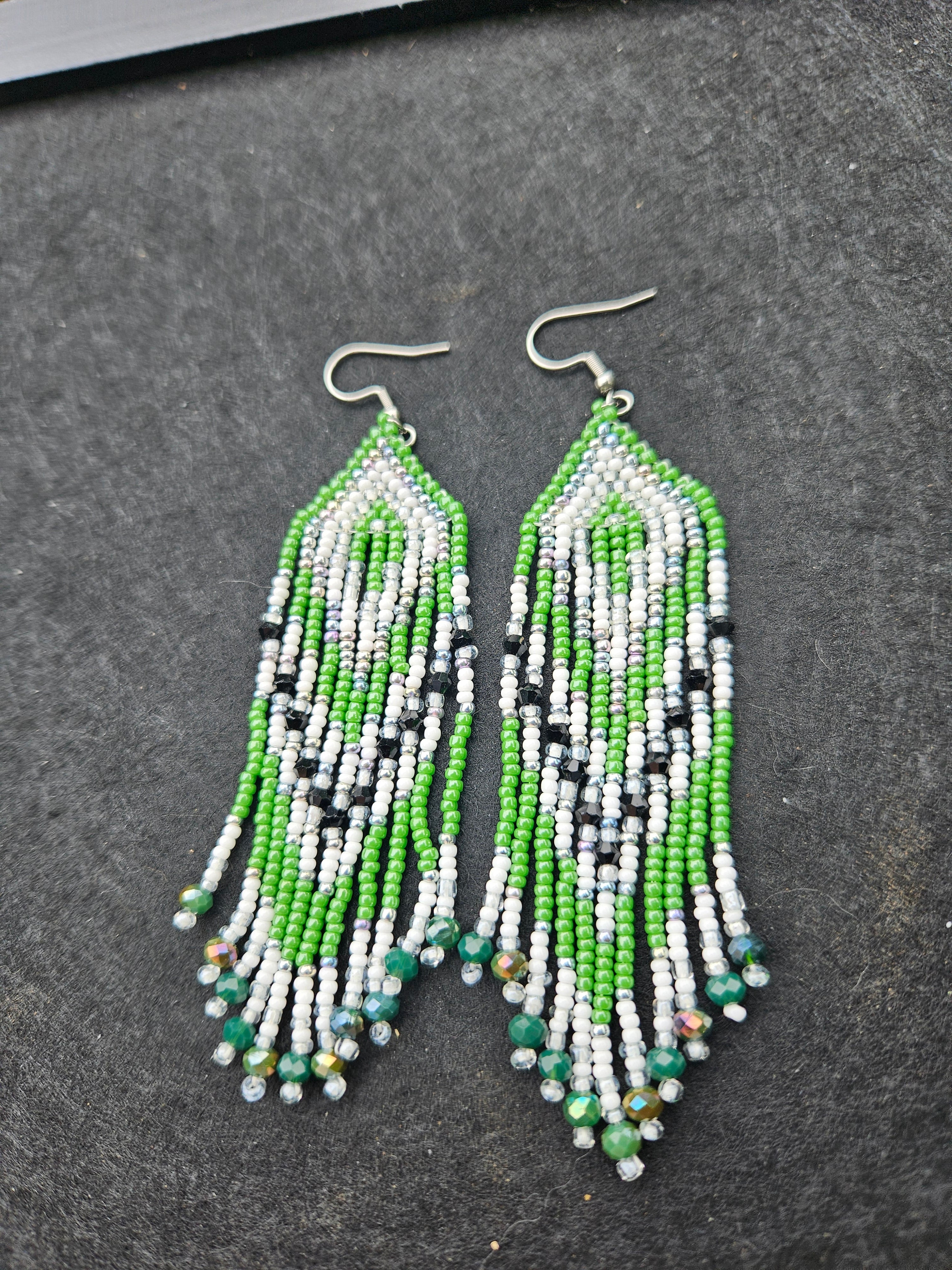 Green fringe earrings