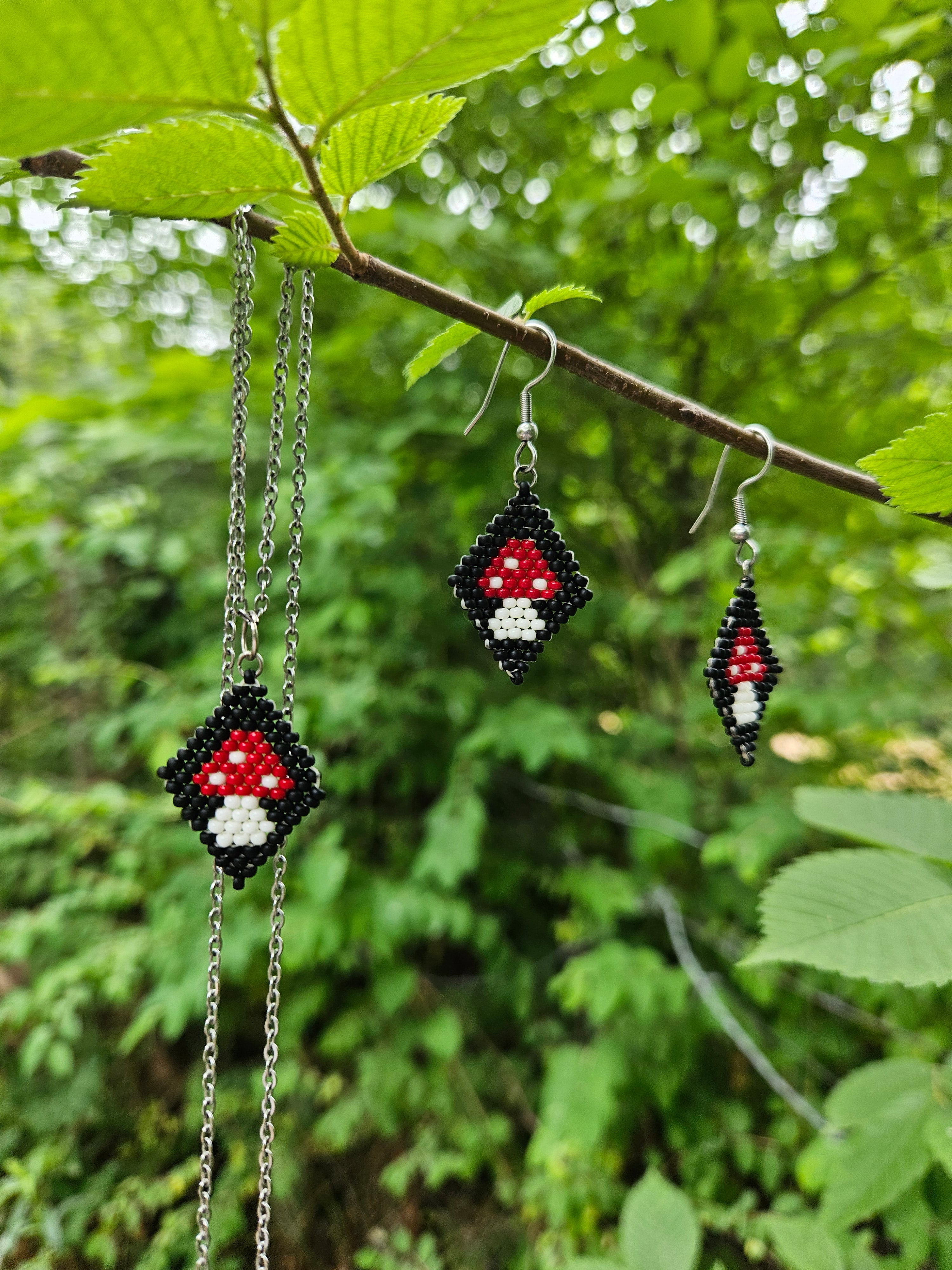 Mushroom necklace and earrings