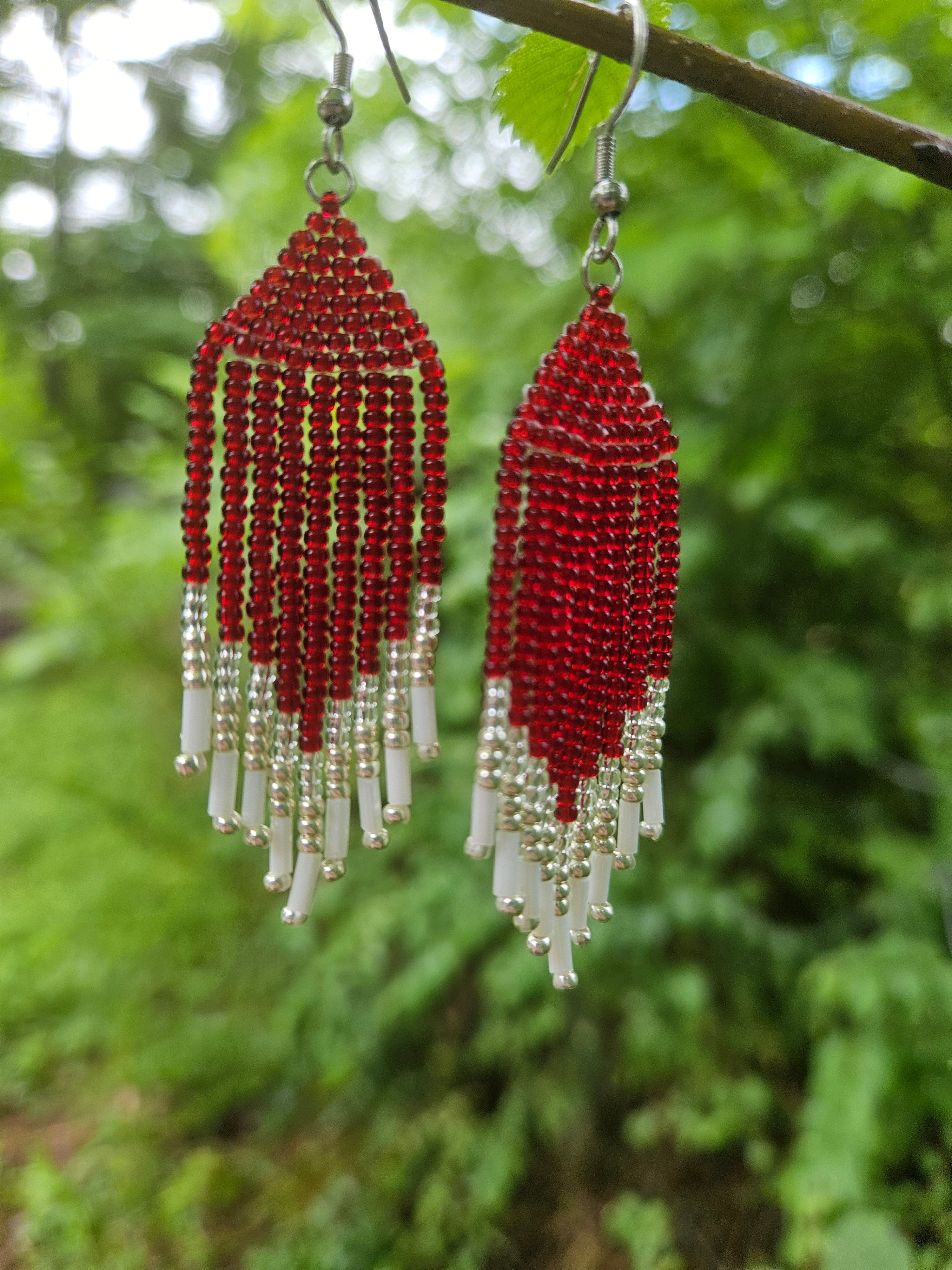 Red fringe earrings